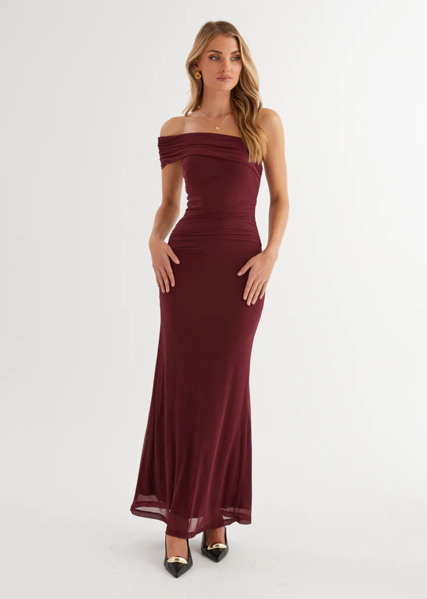 Allina Mesh Maxi Dress - Wine