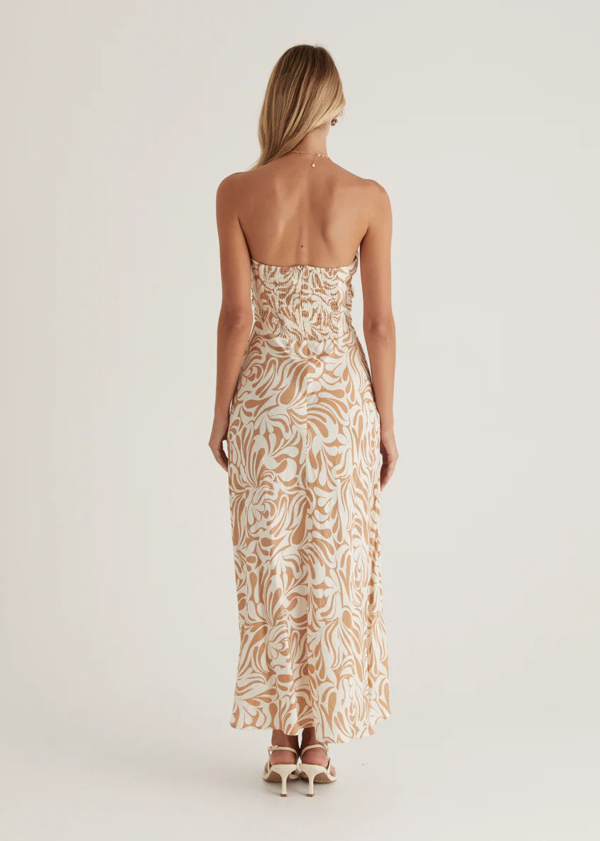 Bindi Strapless Maxi Dress - Beige Swirl