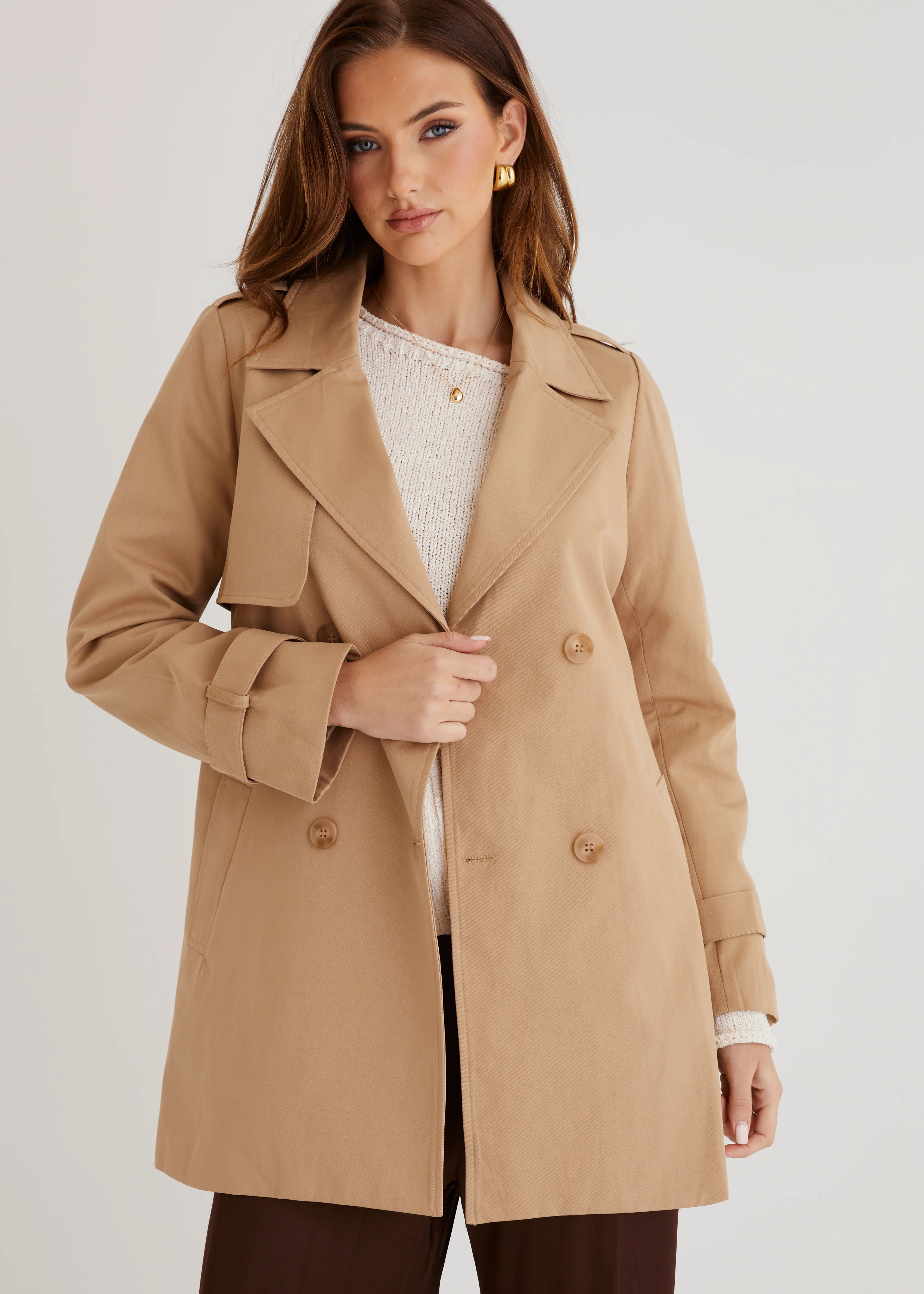 Alissa Cropped Trench Coat - Beige
