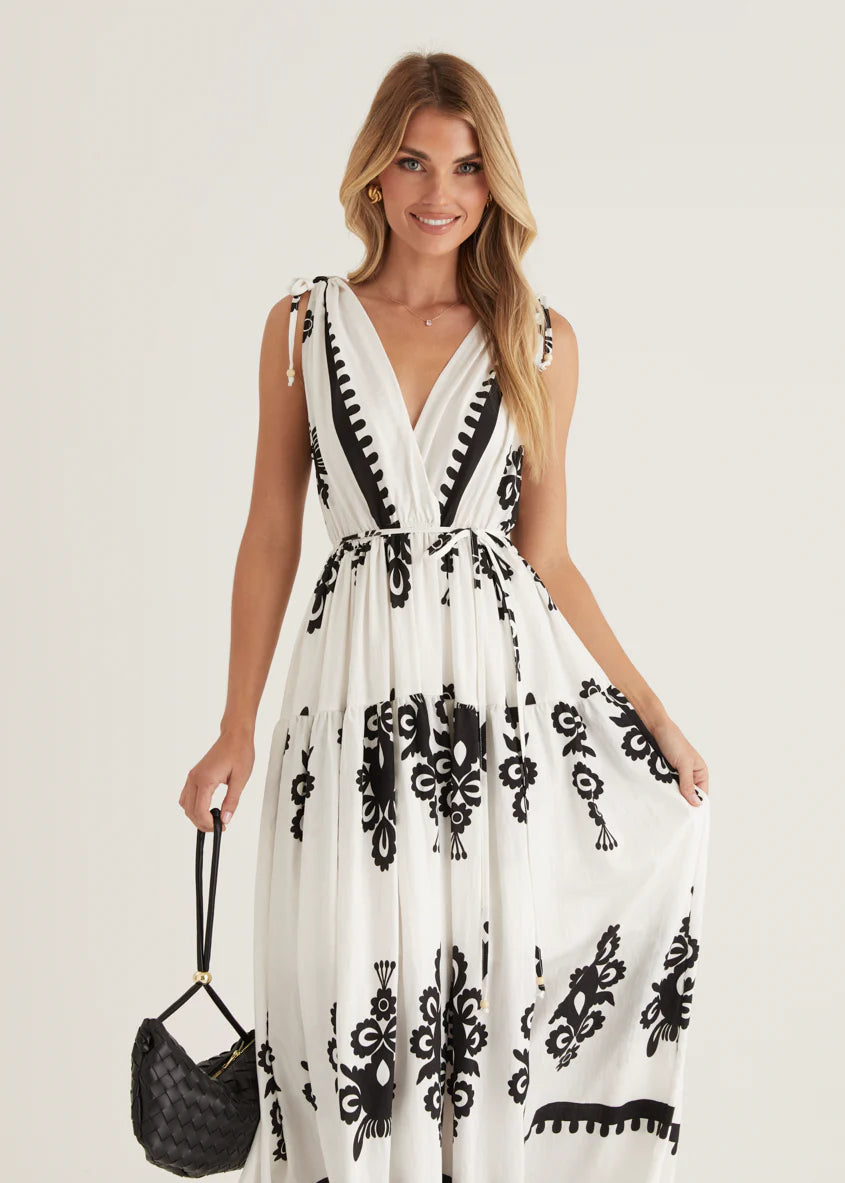 Elysium Maxi Dress - Black Abstract