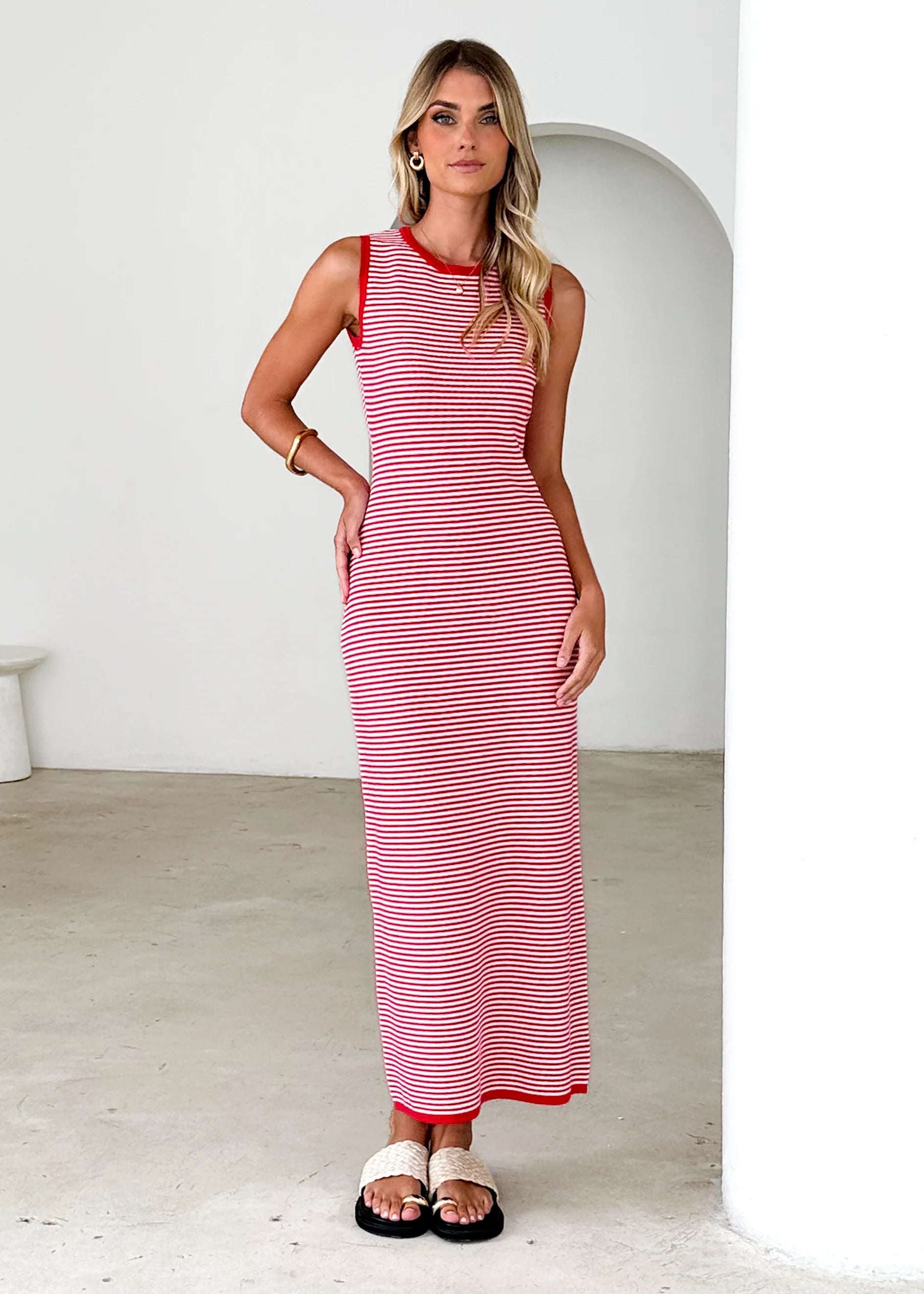 Elerey Knit Maxi Dress - Red Stripe