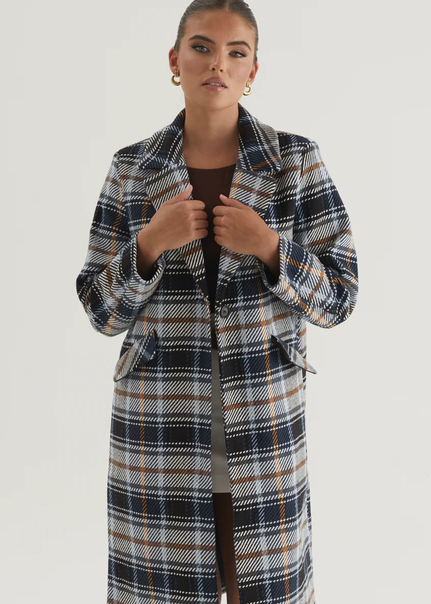 Cyan Coat - Navy Check