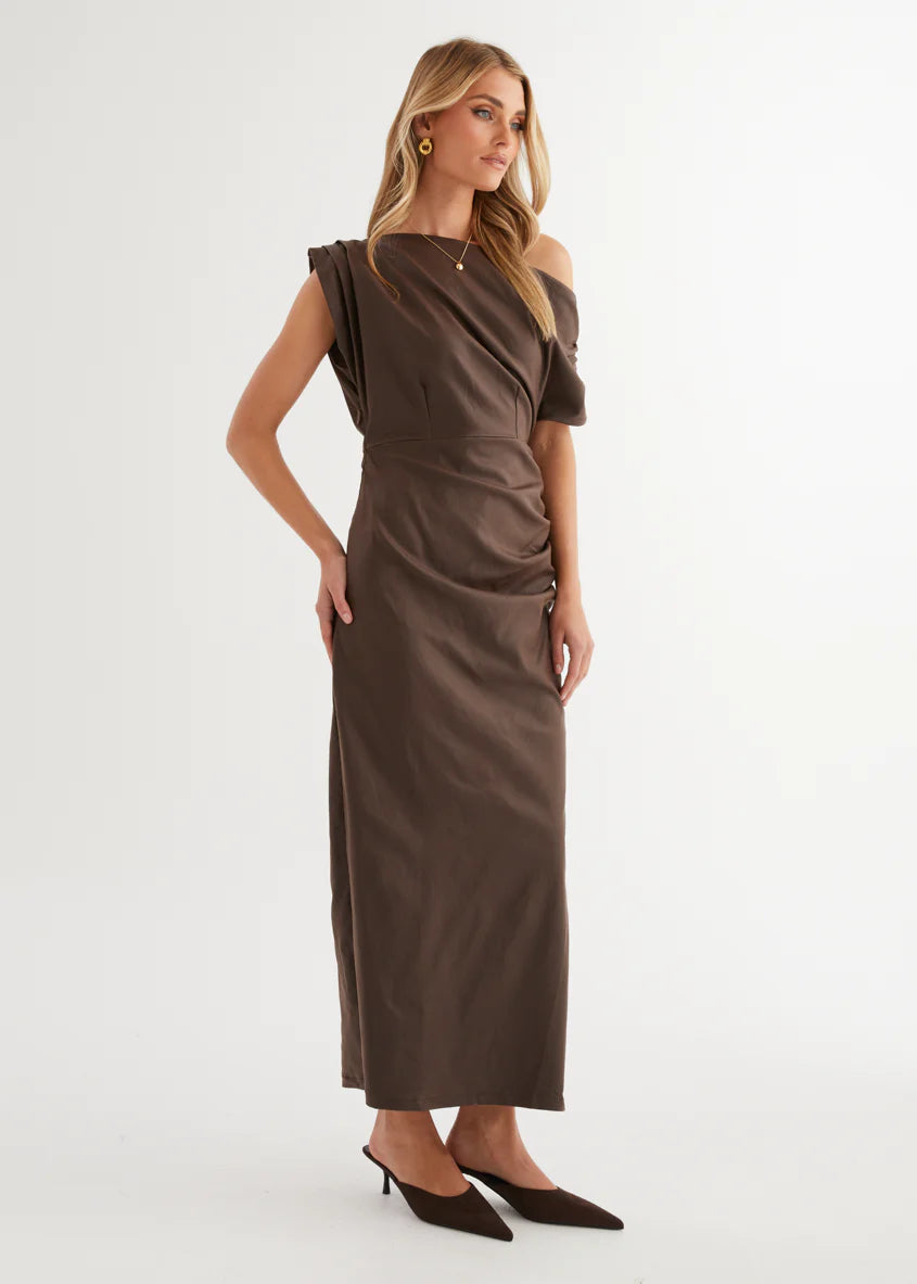 Estro Coated Midi Dress - Chocolate