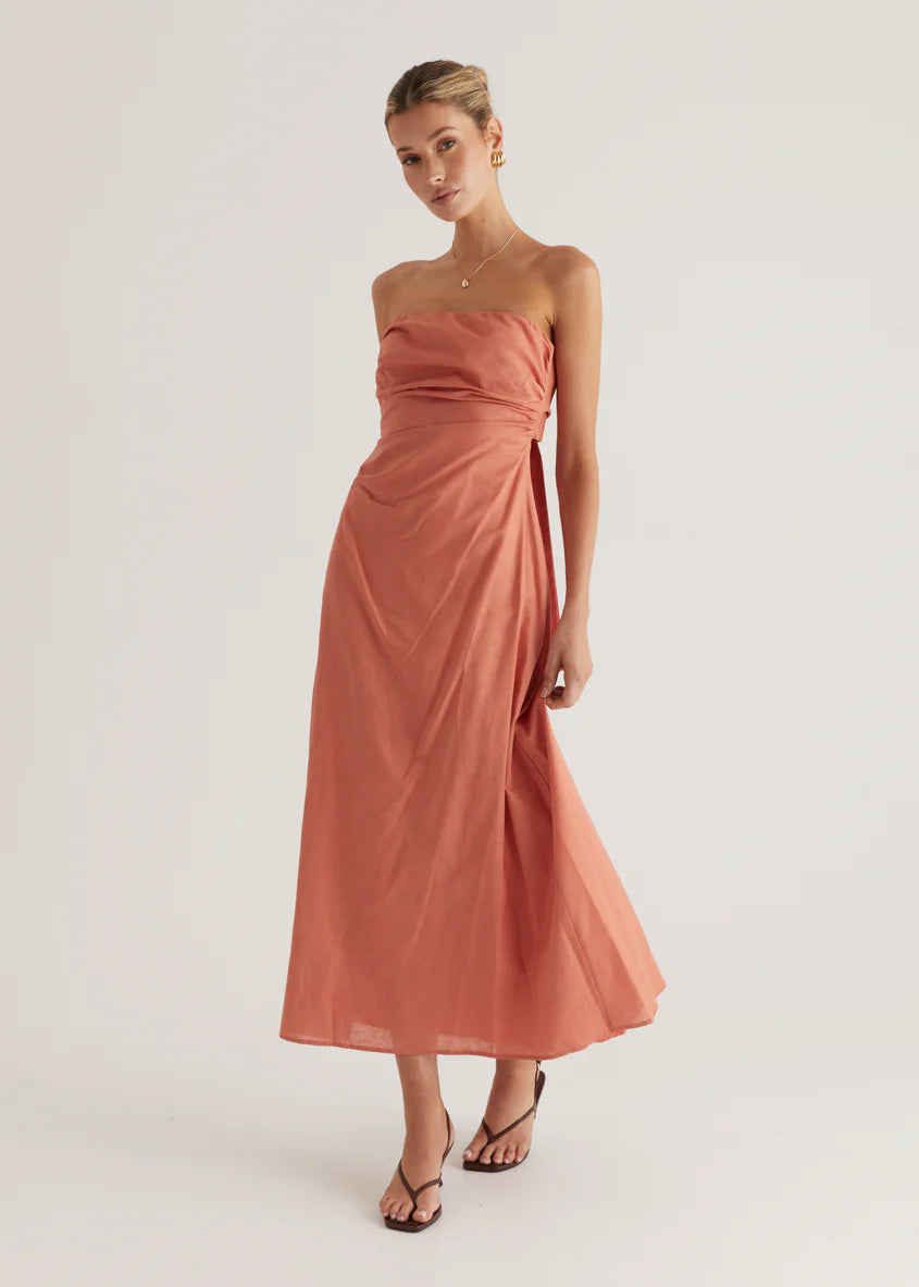 Emily Strapless Maxi Dress - Coral