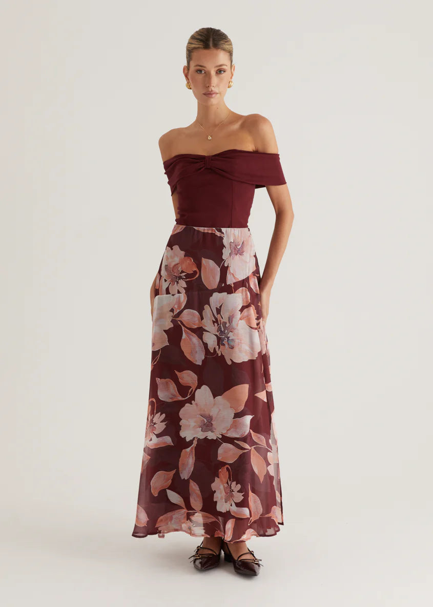Tatum Maxi Skirt - Burgundy Floral