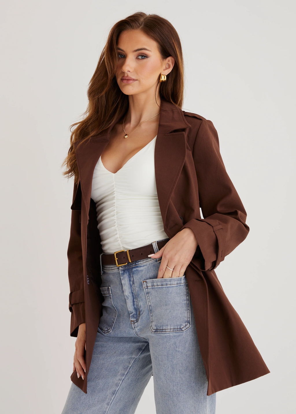 Alissa Cropped Trench Coat - Espresso