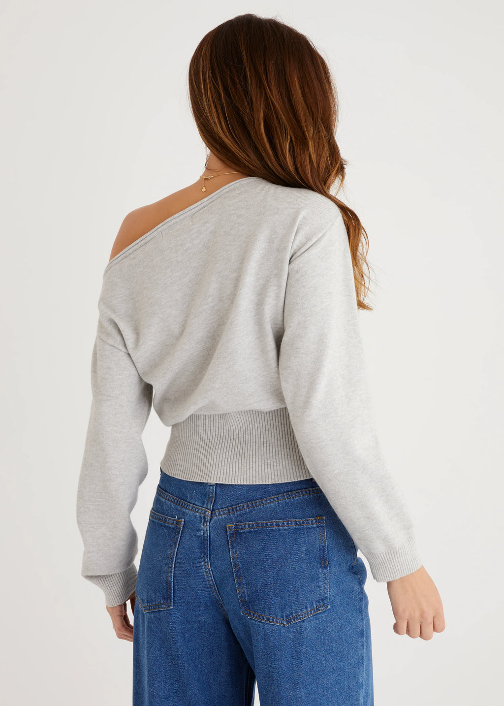 Ally Drop Shoulder Knit Top - Grey