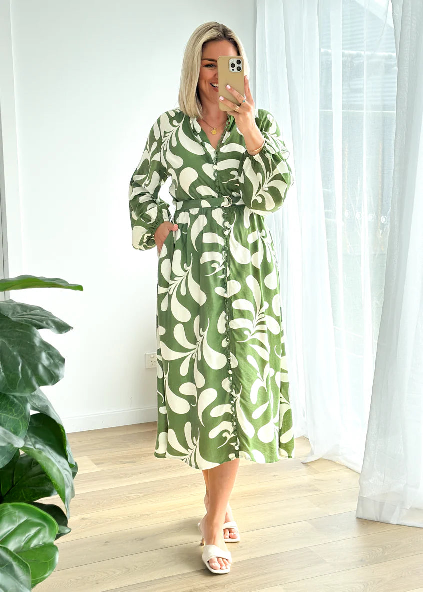 Shylah Midi Dress - Forest Swirl