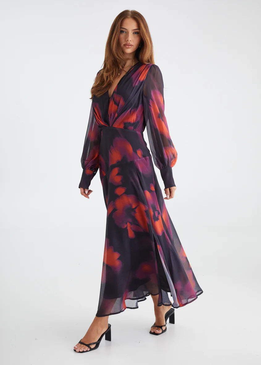 Frida Maxi Dress - Black Watercolour