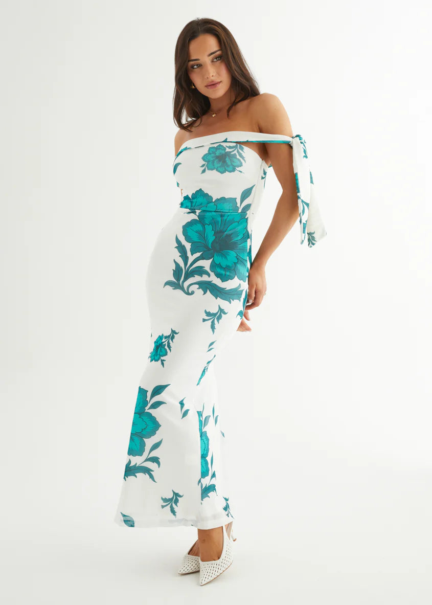 Madisyn Mesh Maxi Dress - Green Flowers