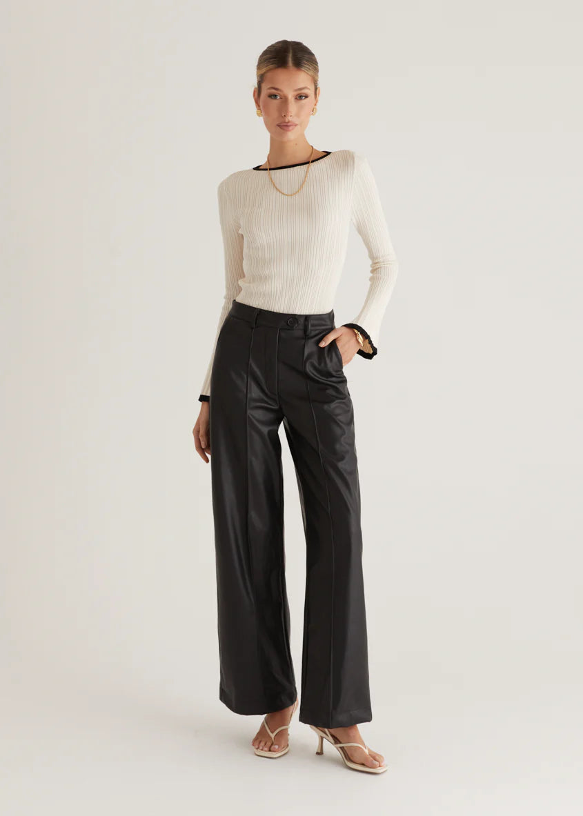 Karley PU Wide Leg Pants - Black