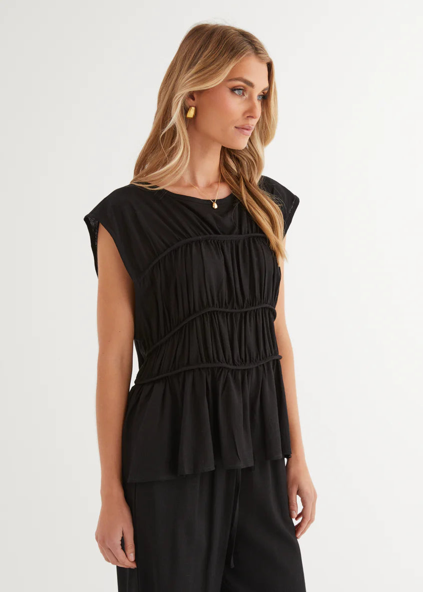 Sunstone Pleated Top - Black