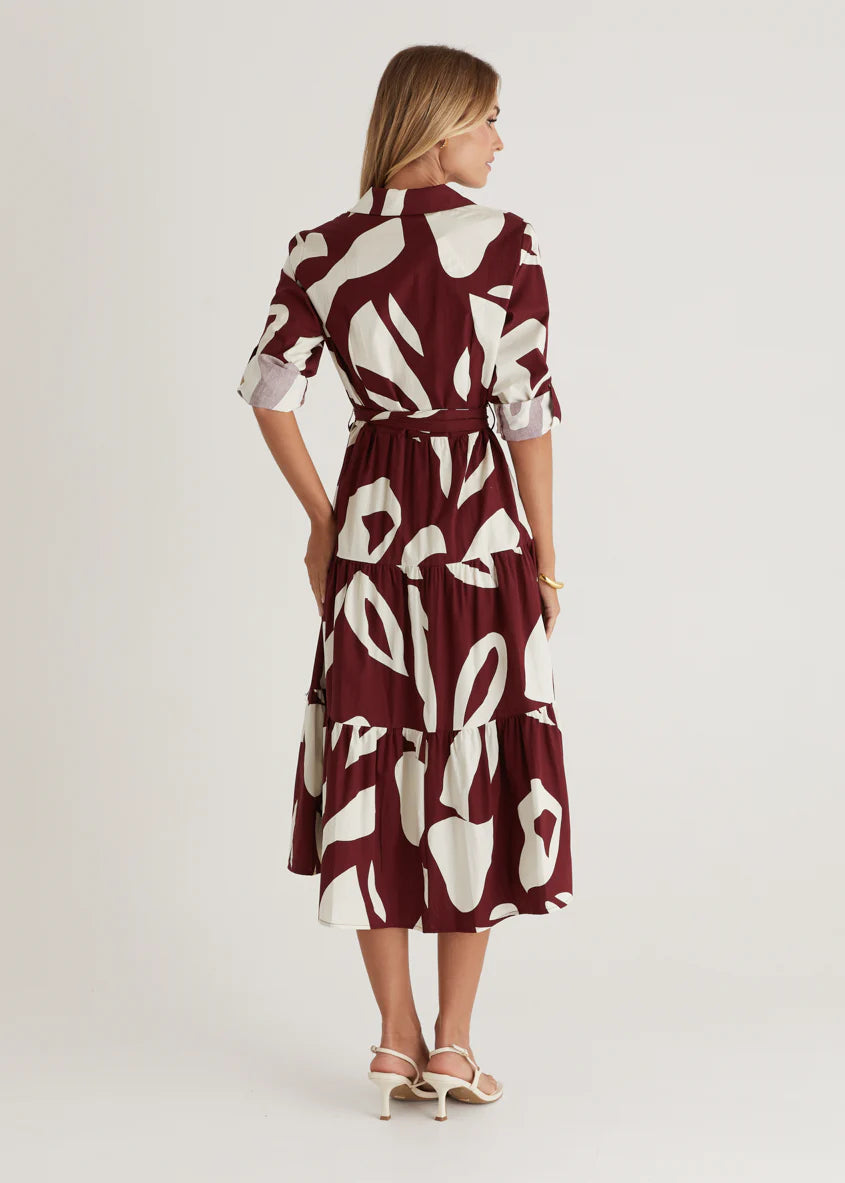 Maybelle Midi Dress - Burgundy Leaf