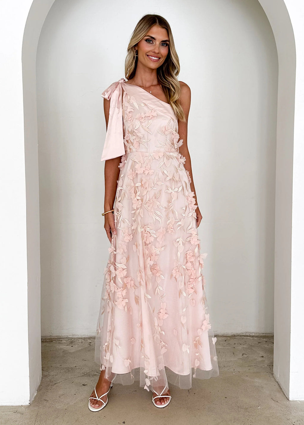 Devotion One Shoulder Midi Dress - Blush