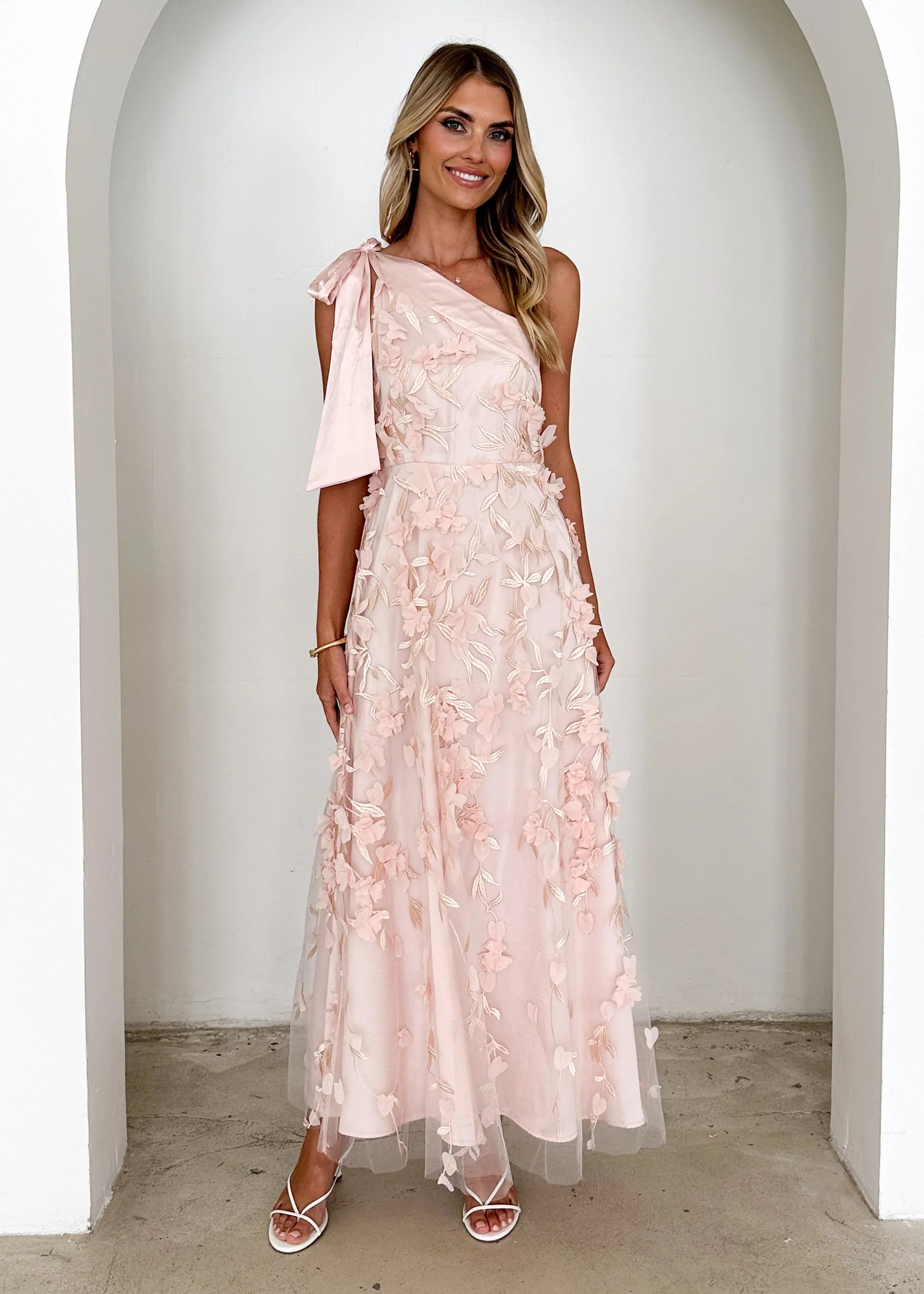 Devotion One Shoulder Midi Dress - Blush