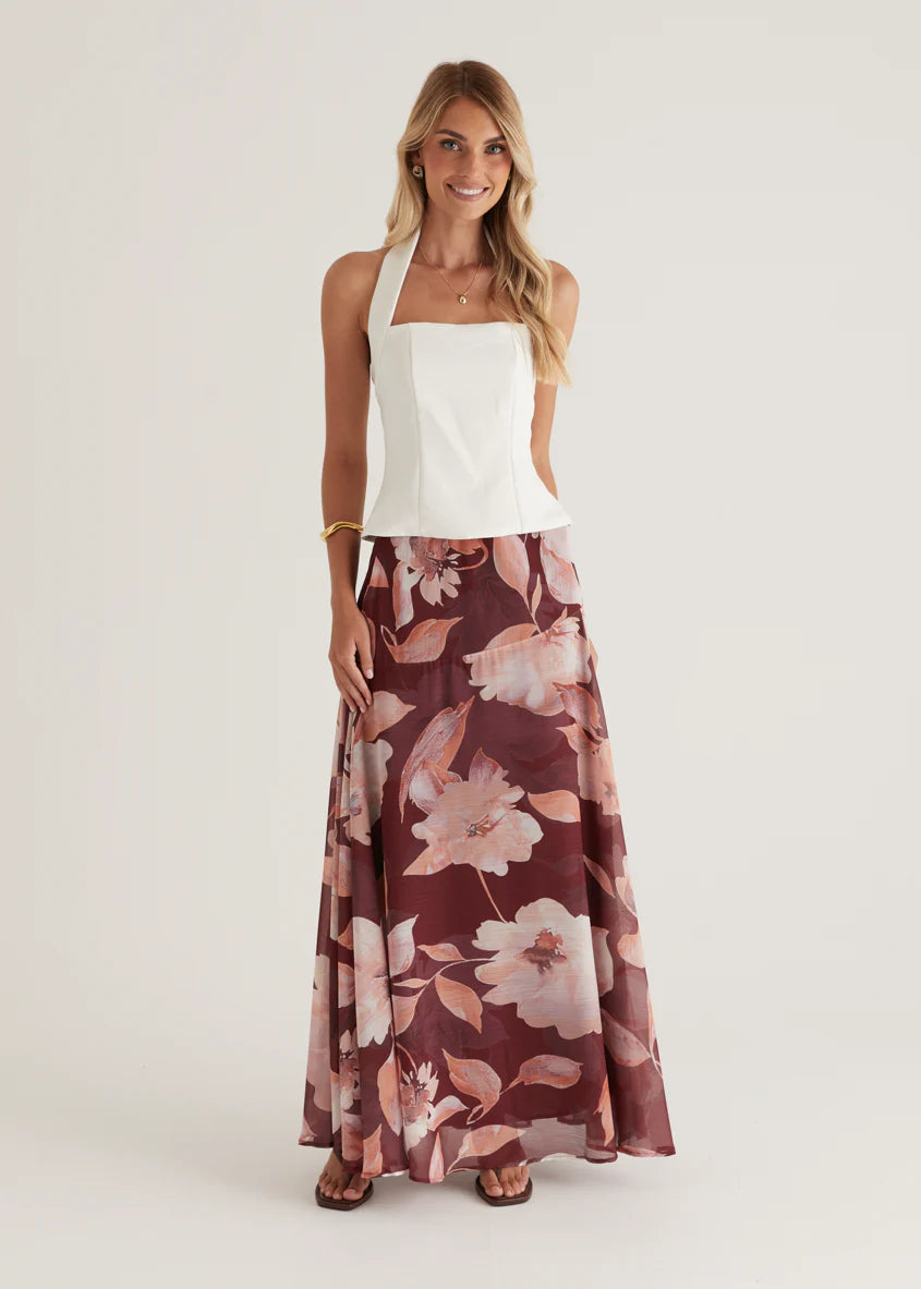 Tatum Maxi Skirt - Burgundy Floral