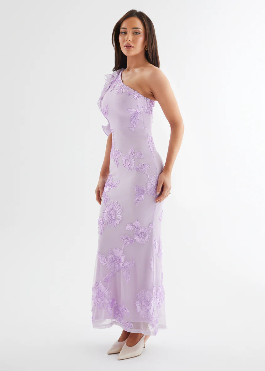 Taysia One Shoulder Mesh Maxi Dress - Lilac