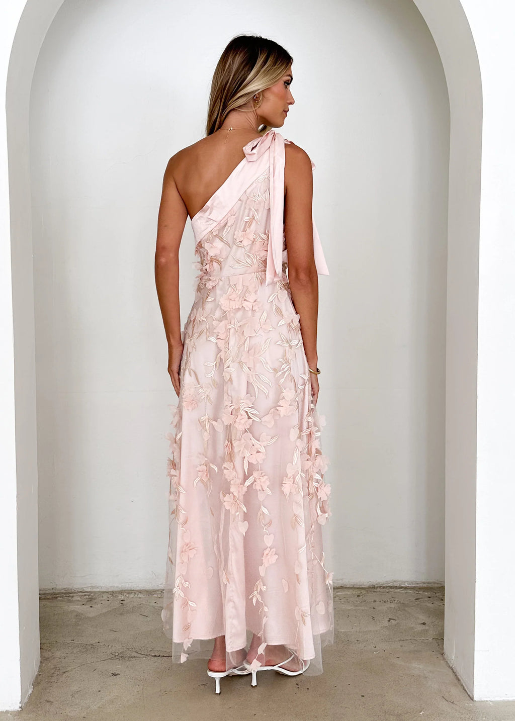 Devotion One Shoulder Midi Dress - Blush