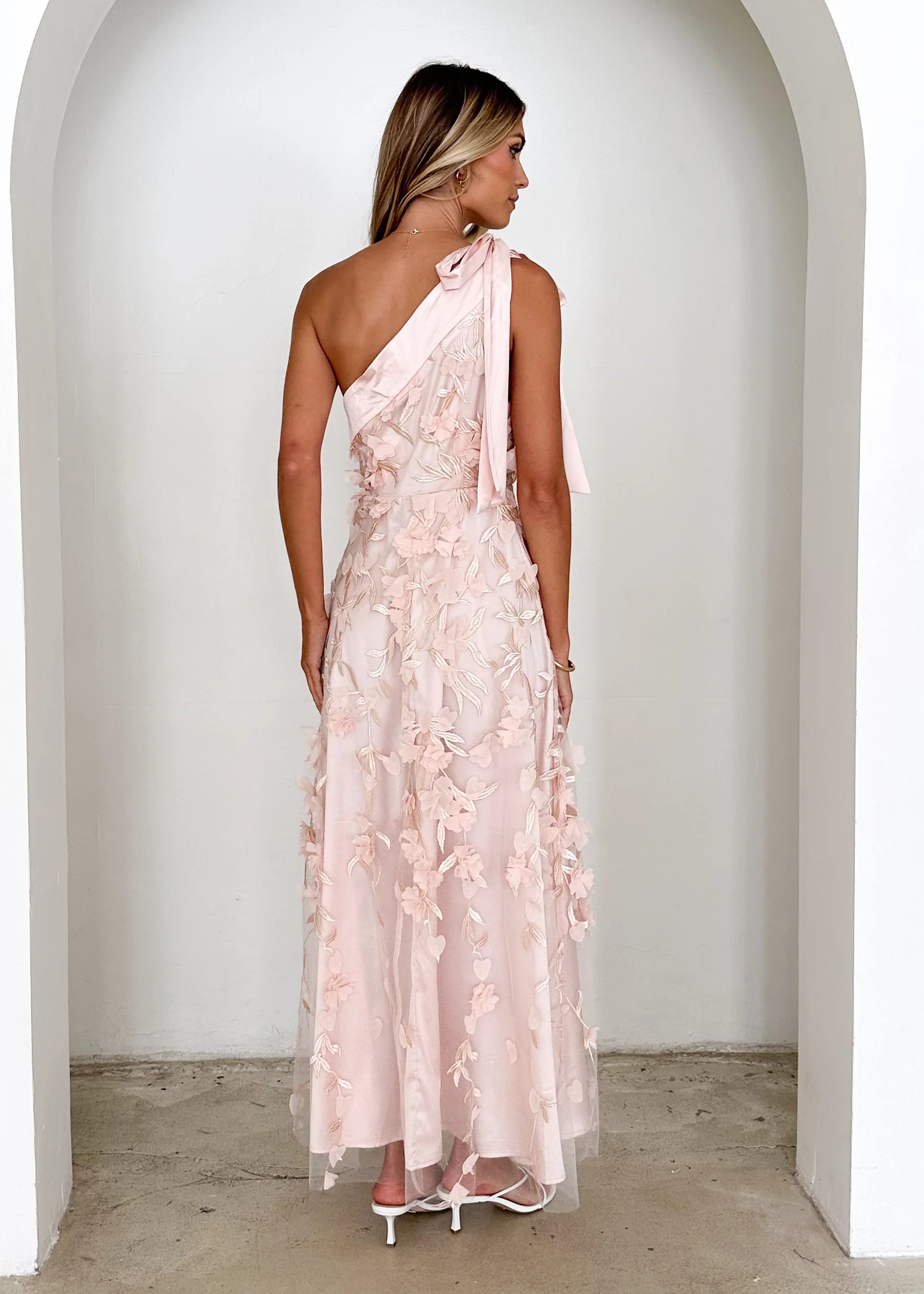 Devotion One Shoulder Midi Dress - Blush