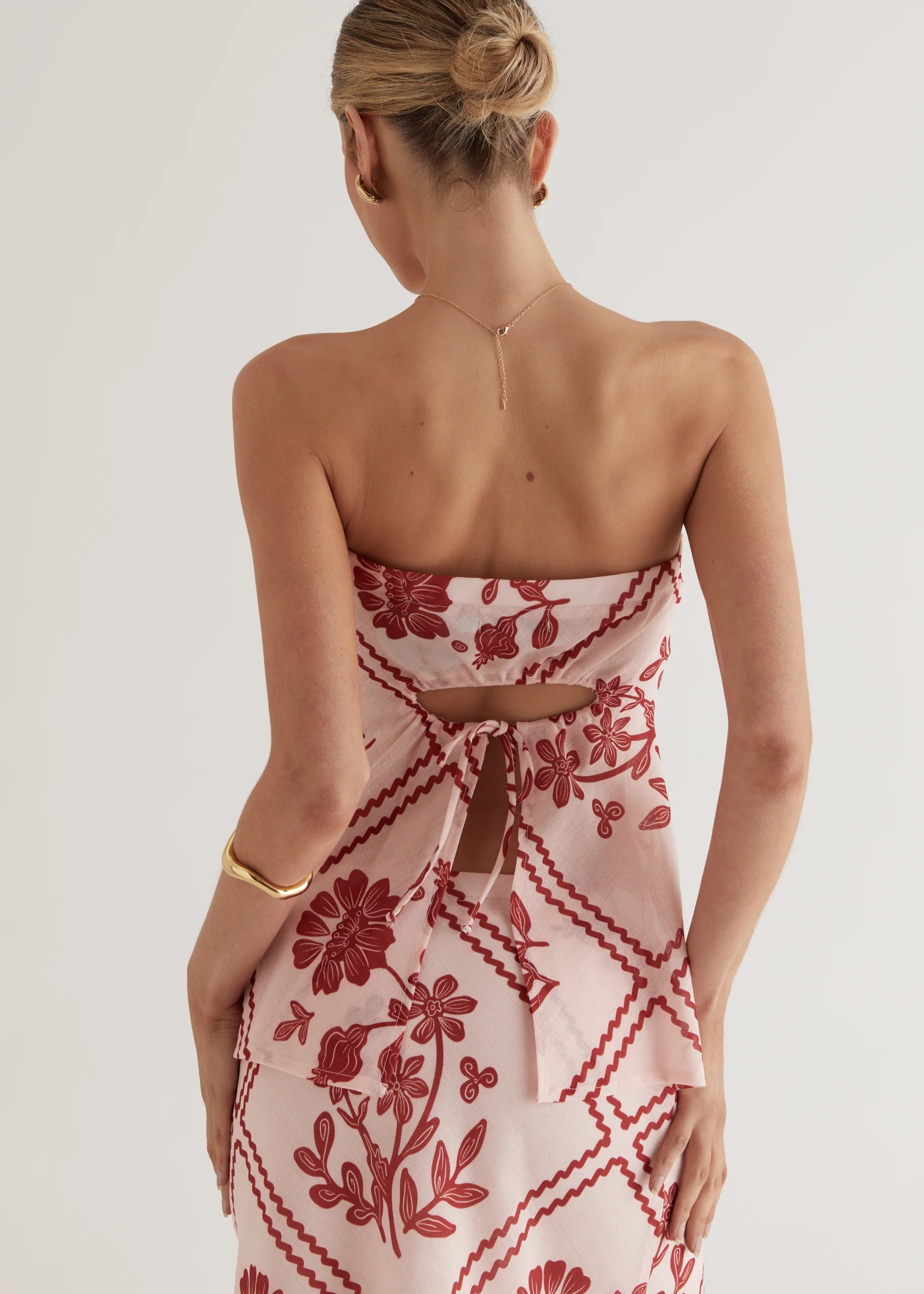 Madi Strapless Top - Red Floral