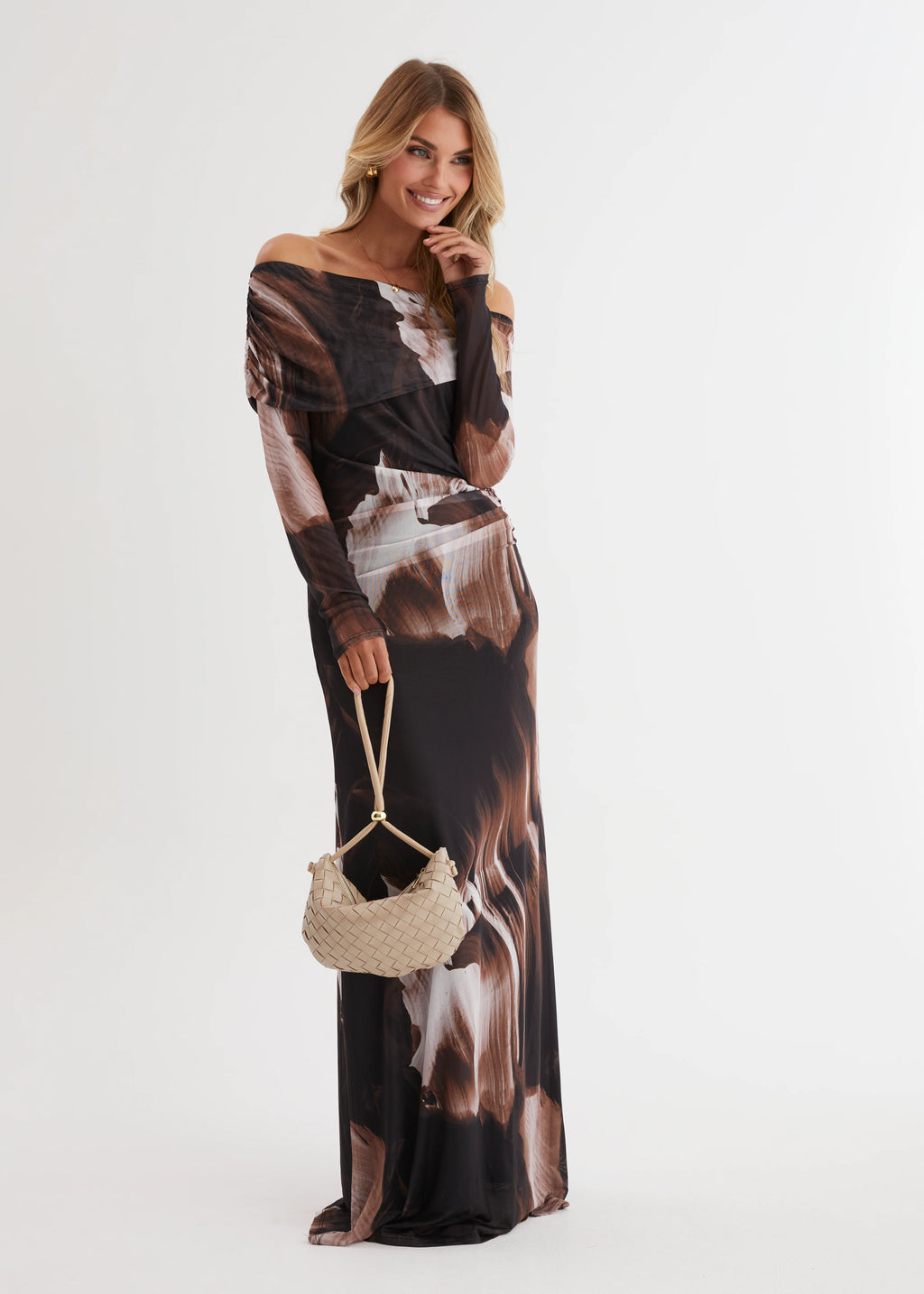 Nix Off Shoulder Maxi Dress - Choc Swirl