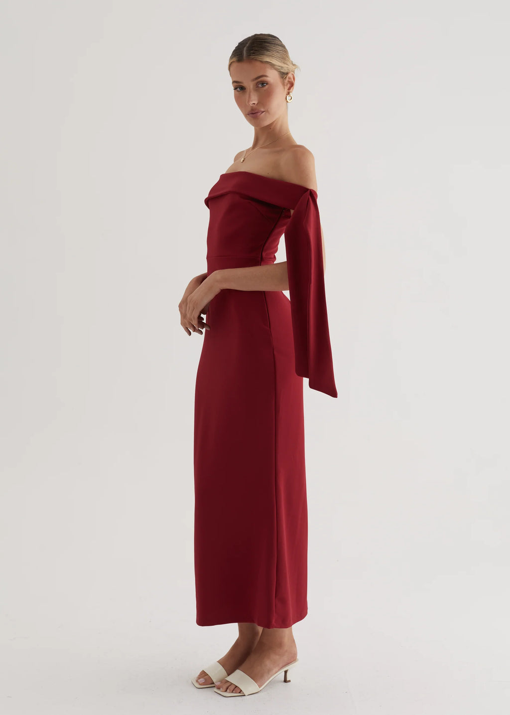 Renia Off Shoulder Maxi Dress - Cherry
