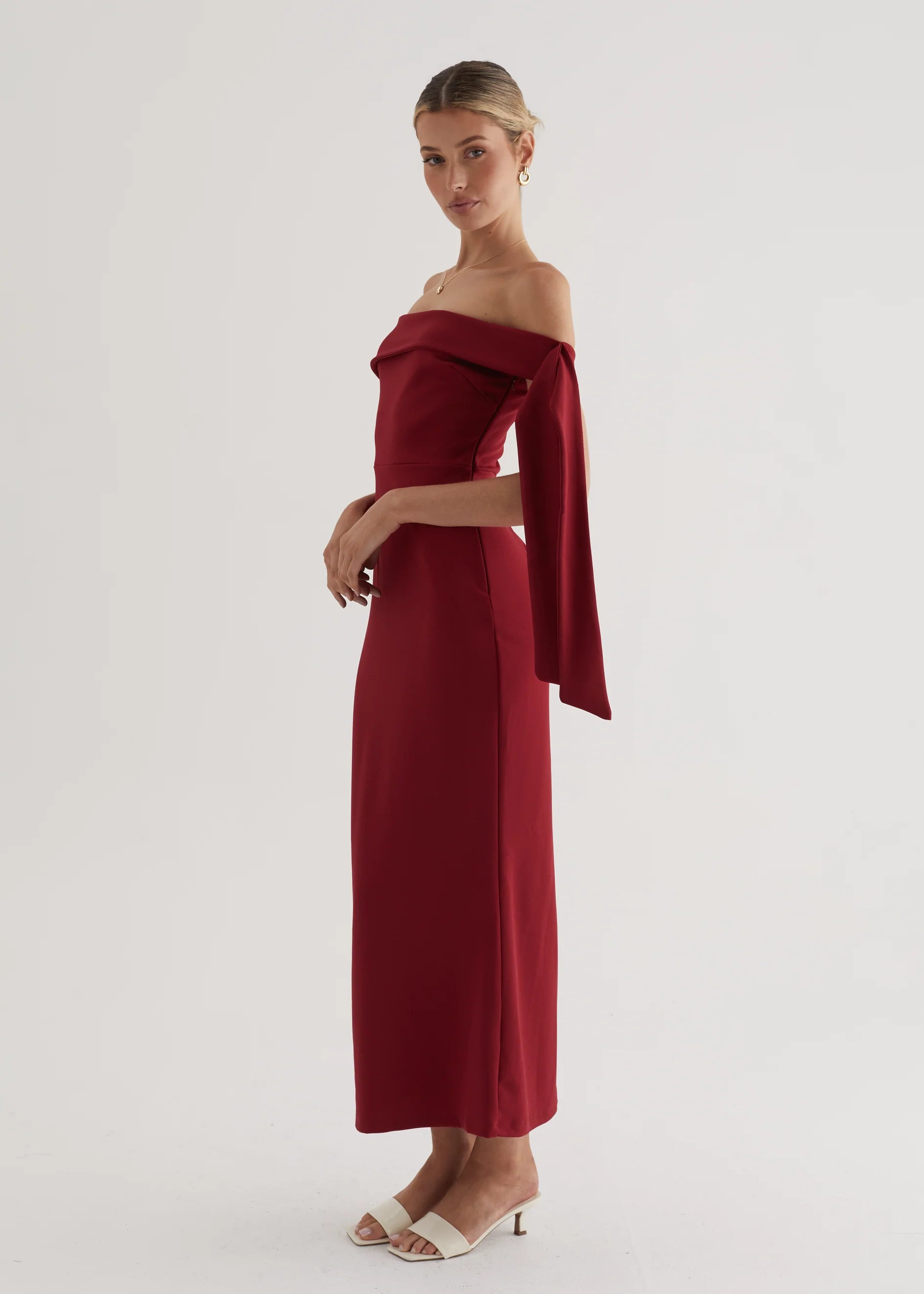 Renia Off Shoulder Maxi Dress - Cherry
