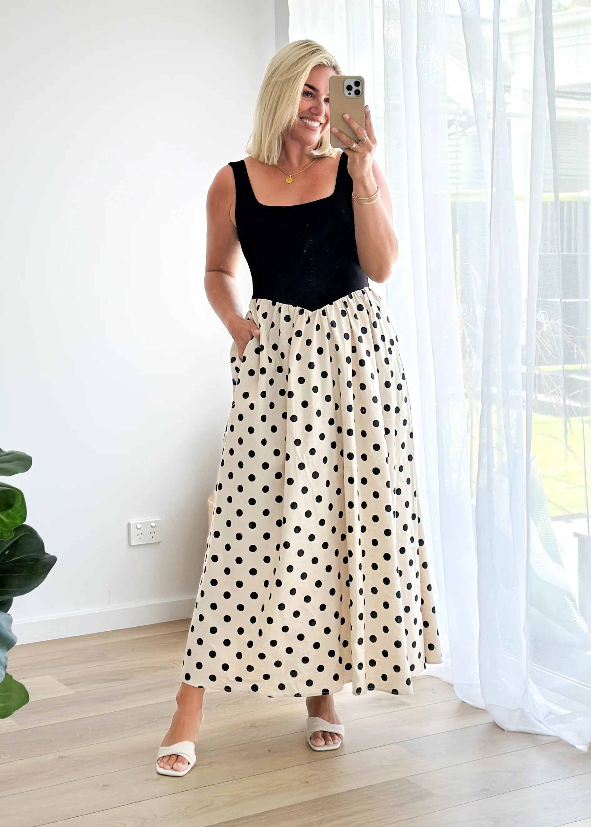 Natalie Maxi Dress - Black Polka