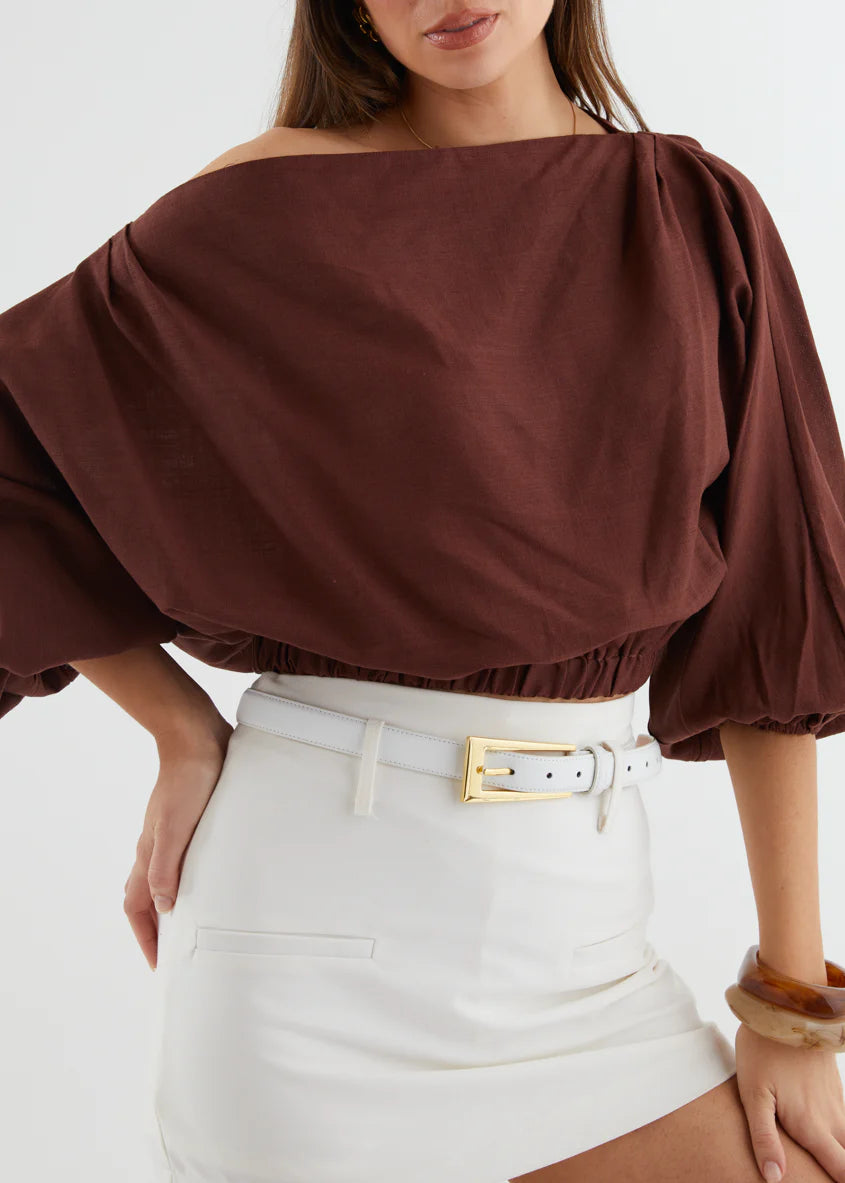 Marlowe Drop Shoulder Top - Chocolate