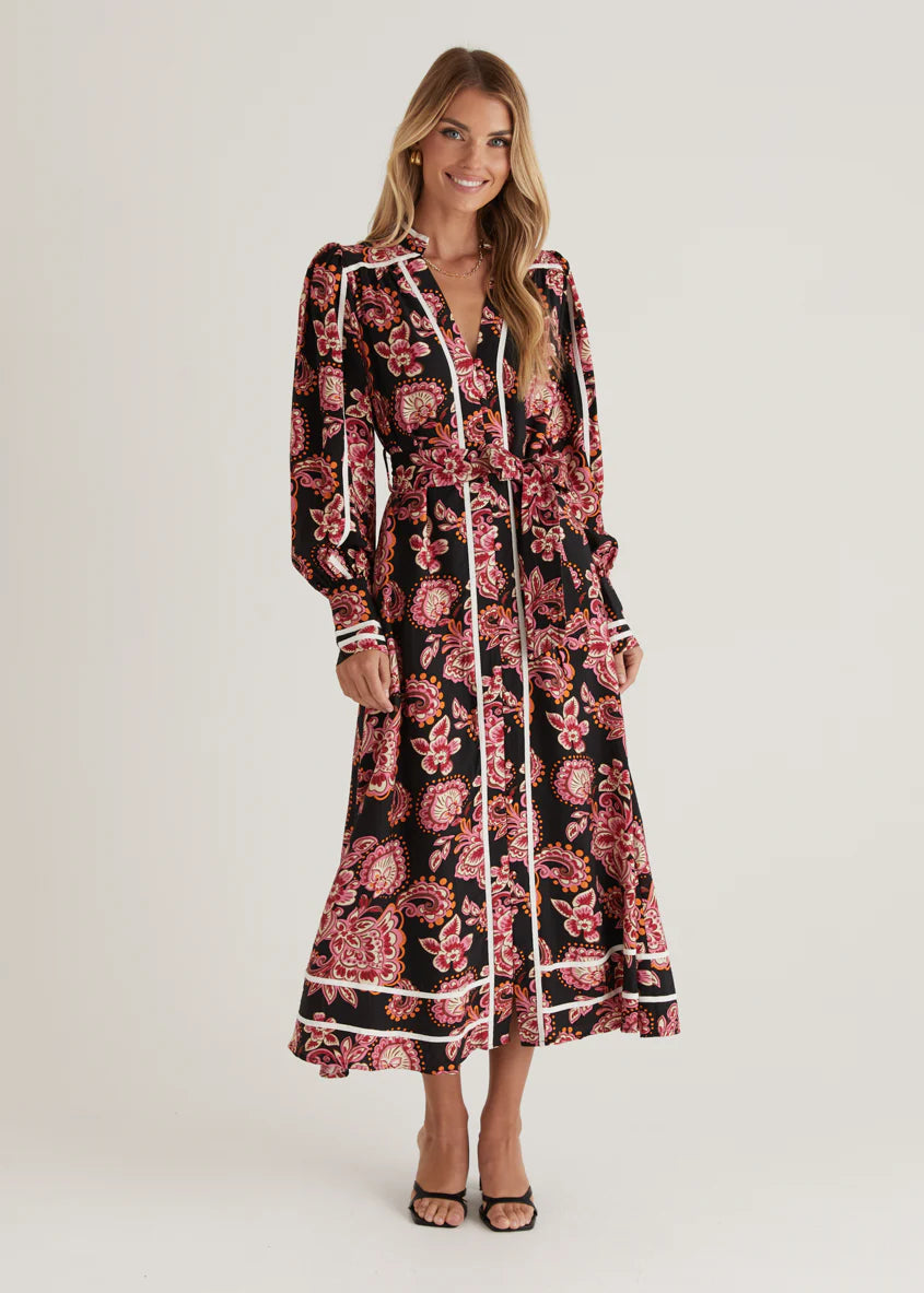 Corrina Maxi Dress - Black Paisley