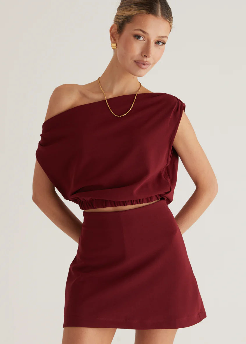 Priya Drop Shoulder Crop - Wine