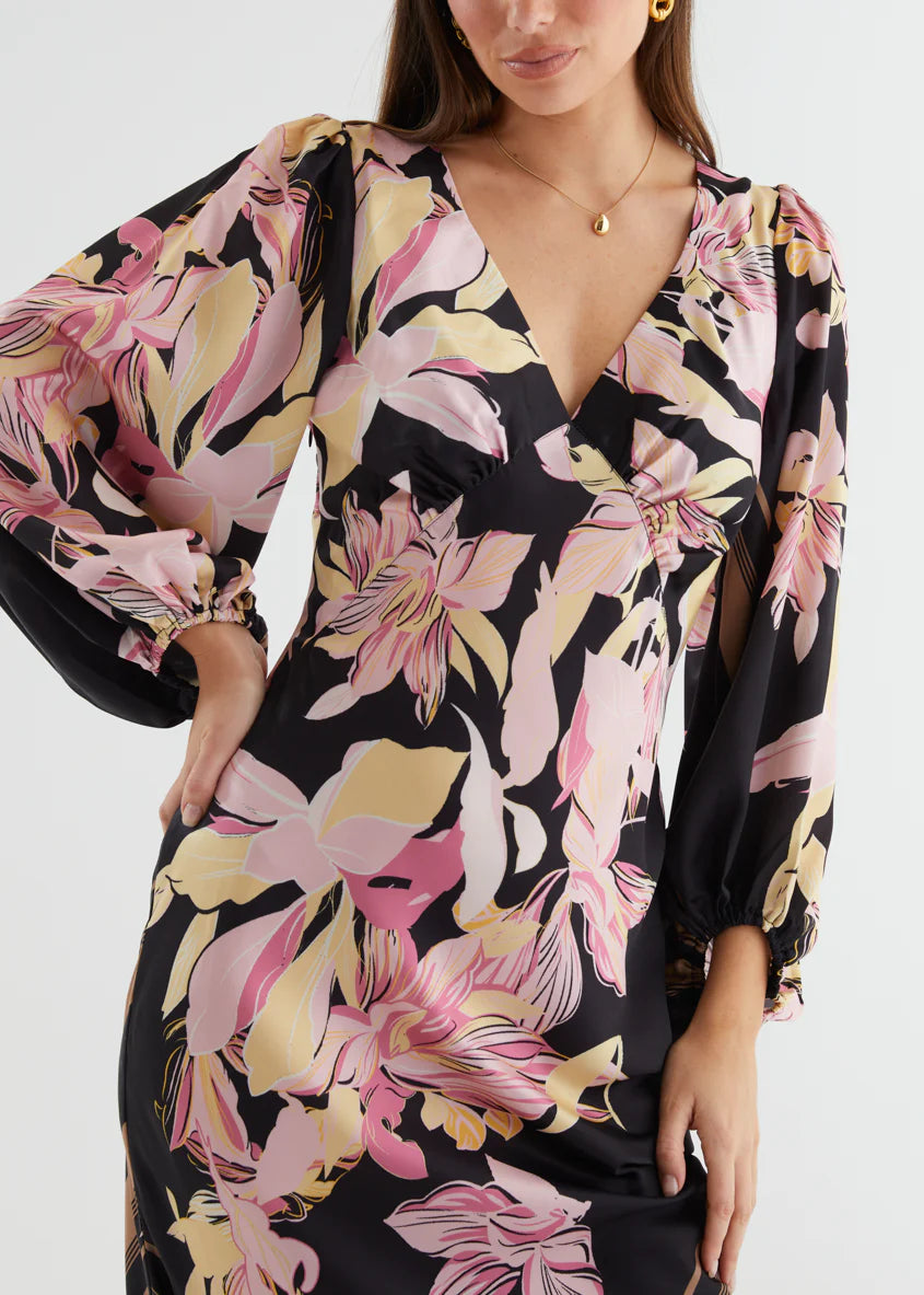 Stetha Maxi Dress - Black Floral