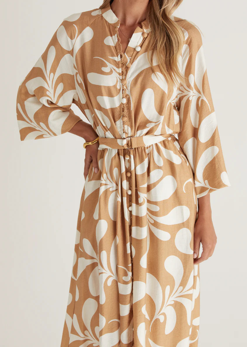 Shylah Midi Dress - Camel Swirl