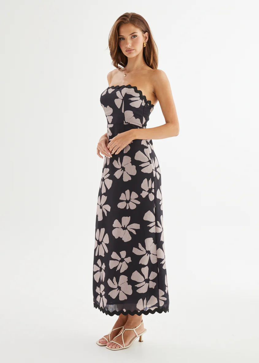 Aurella Strapless Maxi Dress - Black Floral