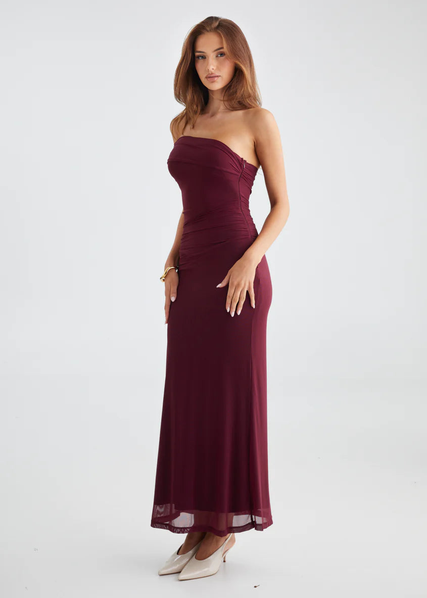 Allina Mesh Maxi Dress - Wine
