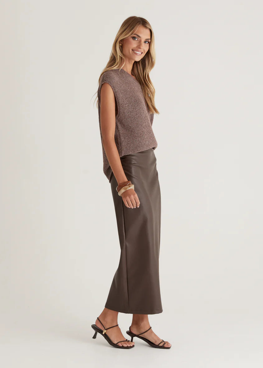 Casoni One Shoulder Knit Top - Choc