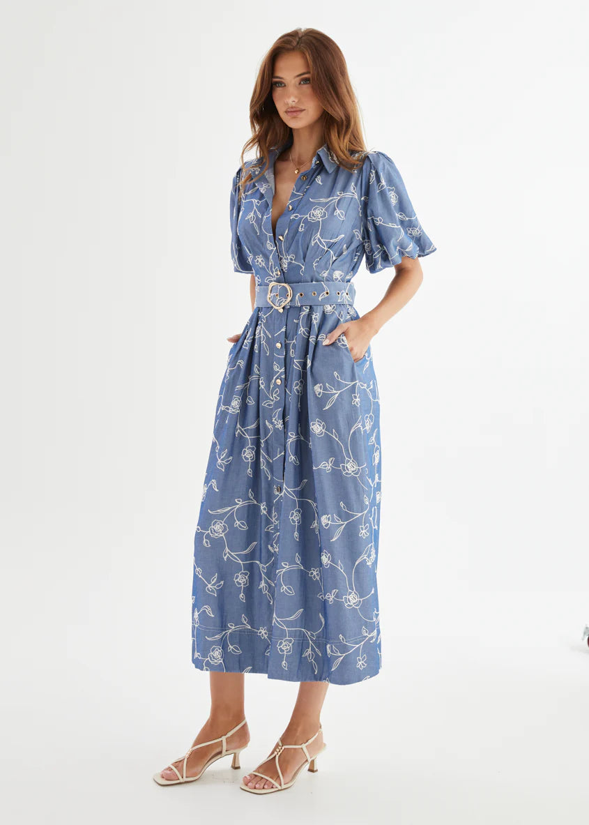 Wanderer Midi Dress - Indigo Chambray