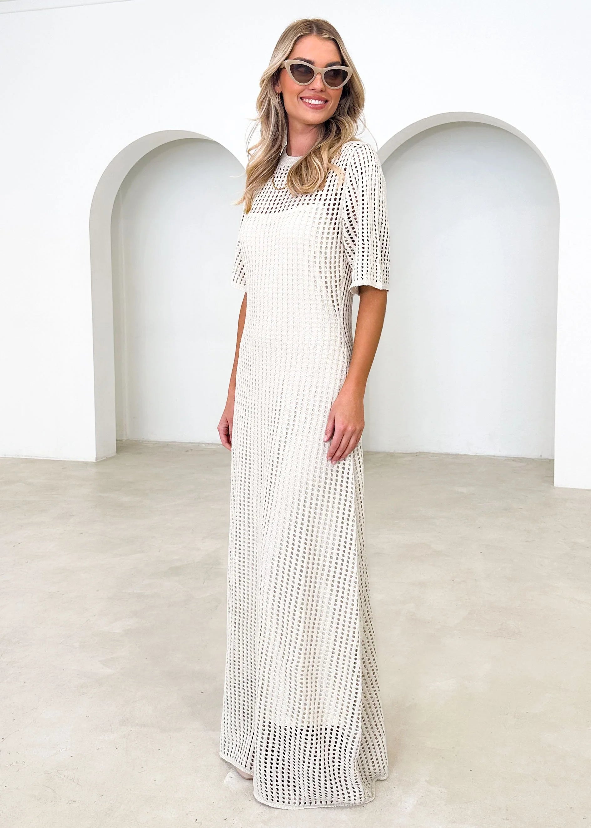 Vivvy Crochet Maxi Dress - Cream