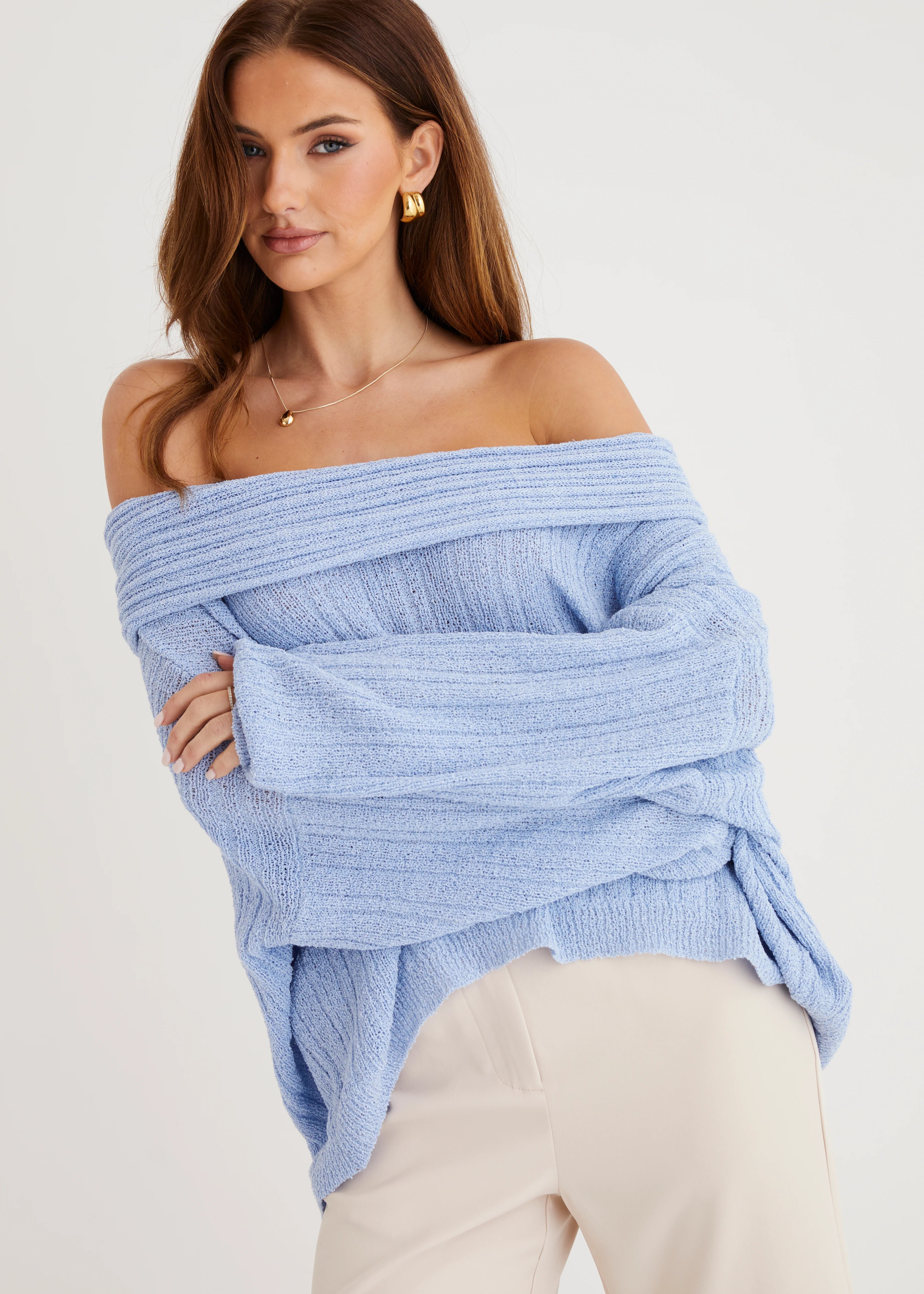 Knoxville Off Shoulder Sweater - Blue
