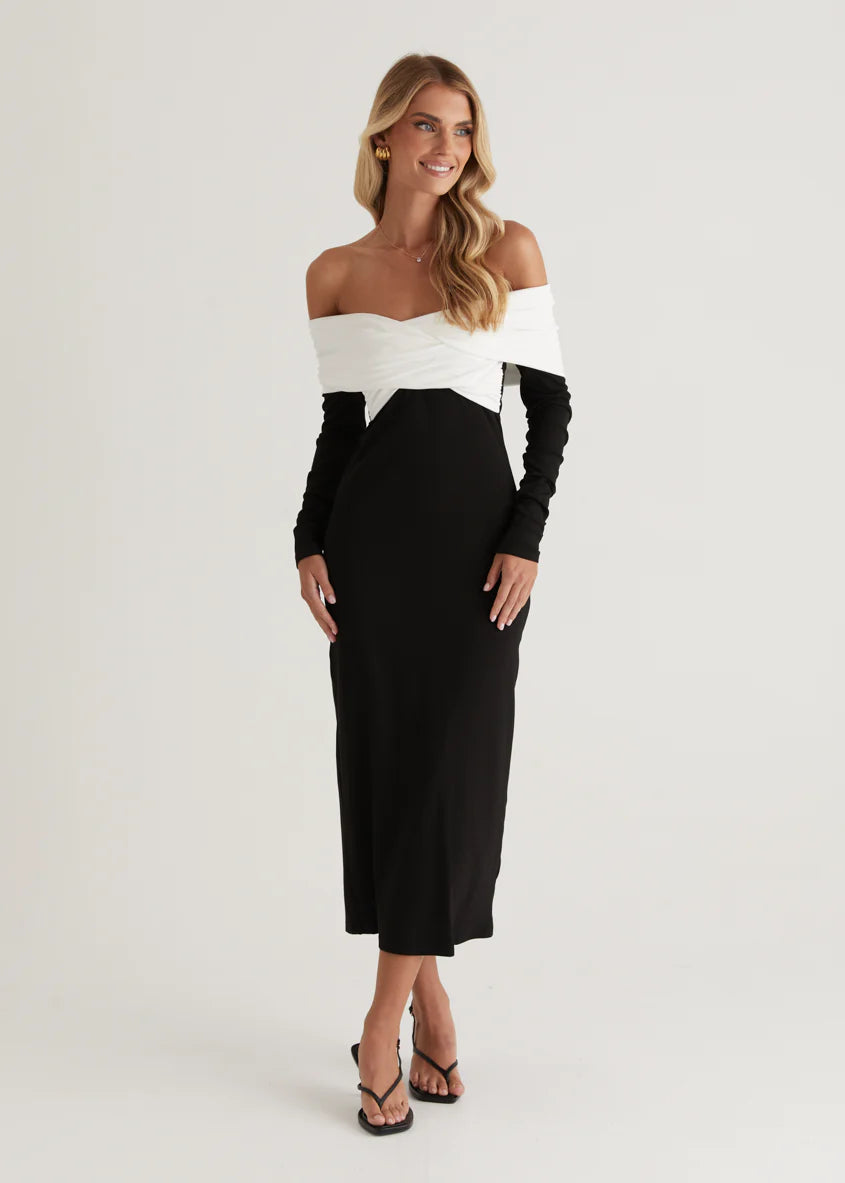 Revolver Off Shoulder Maxi Dress - Black Splice