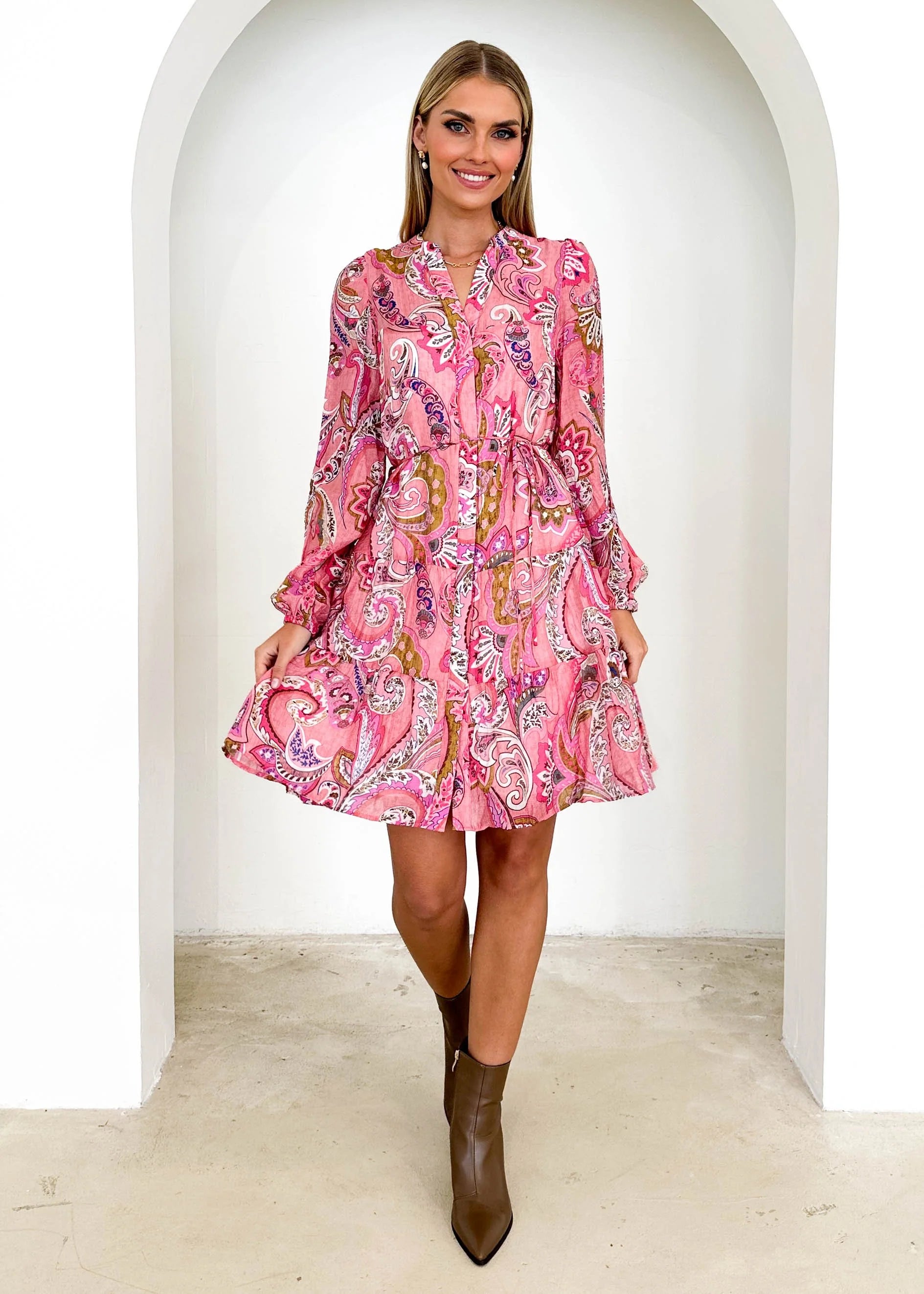 Awsonna Dress - Pink Paisley