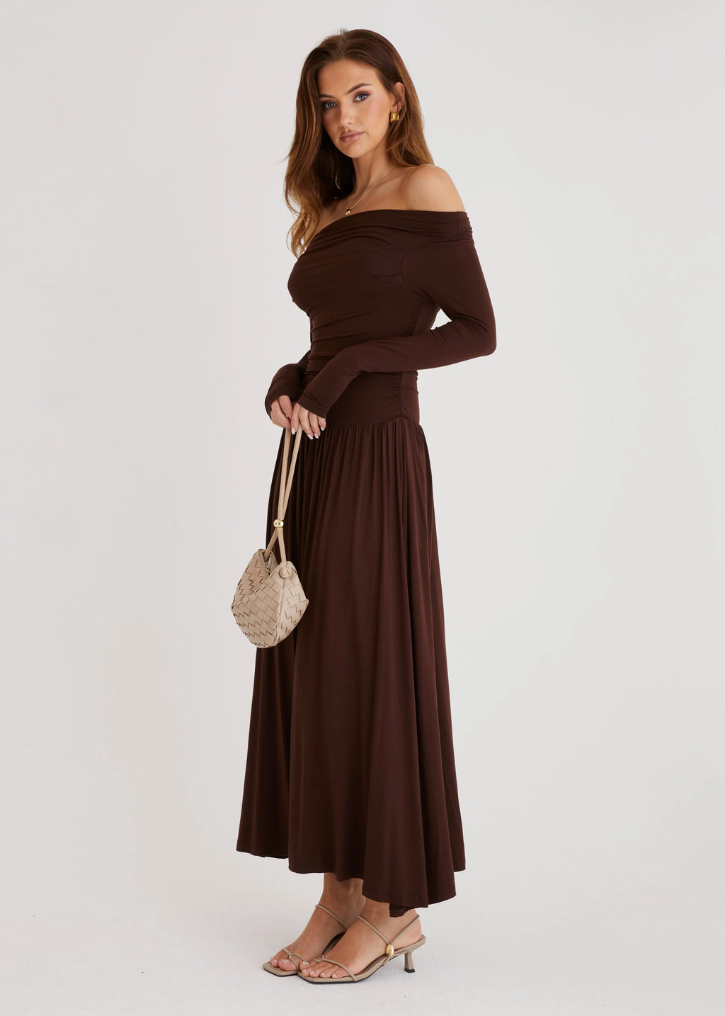 Aluna Off Shoulder Maxi Dress - Chocolate