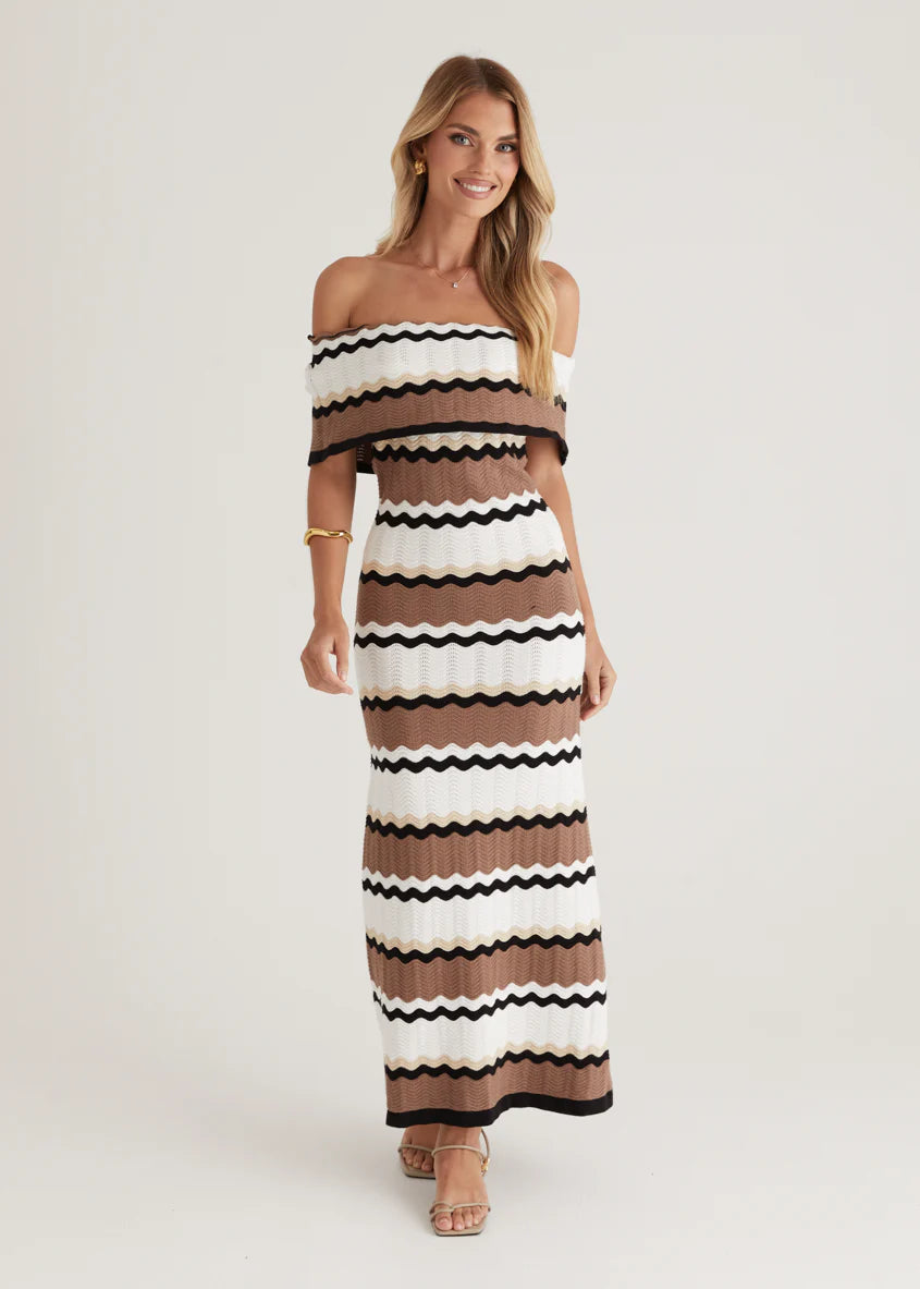 Kombi Off Shoulder Knit Maxi Dress - Mocha