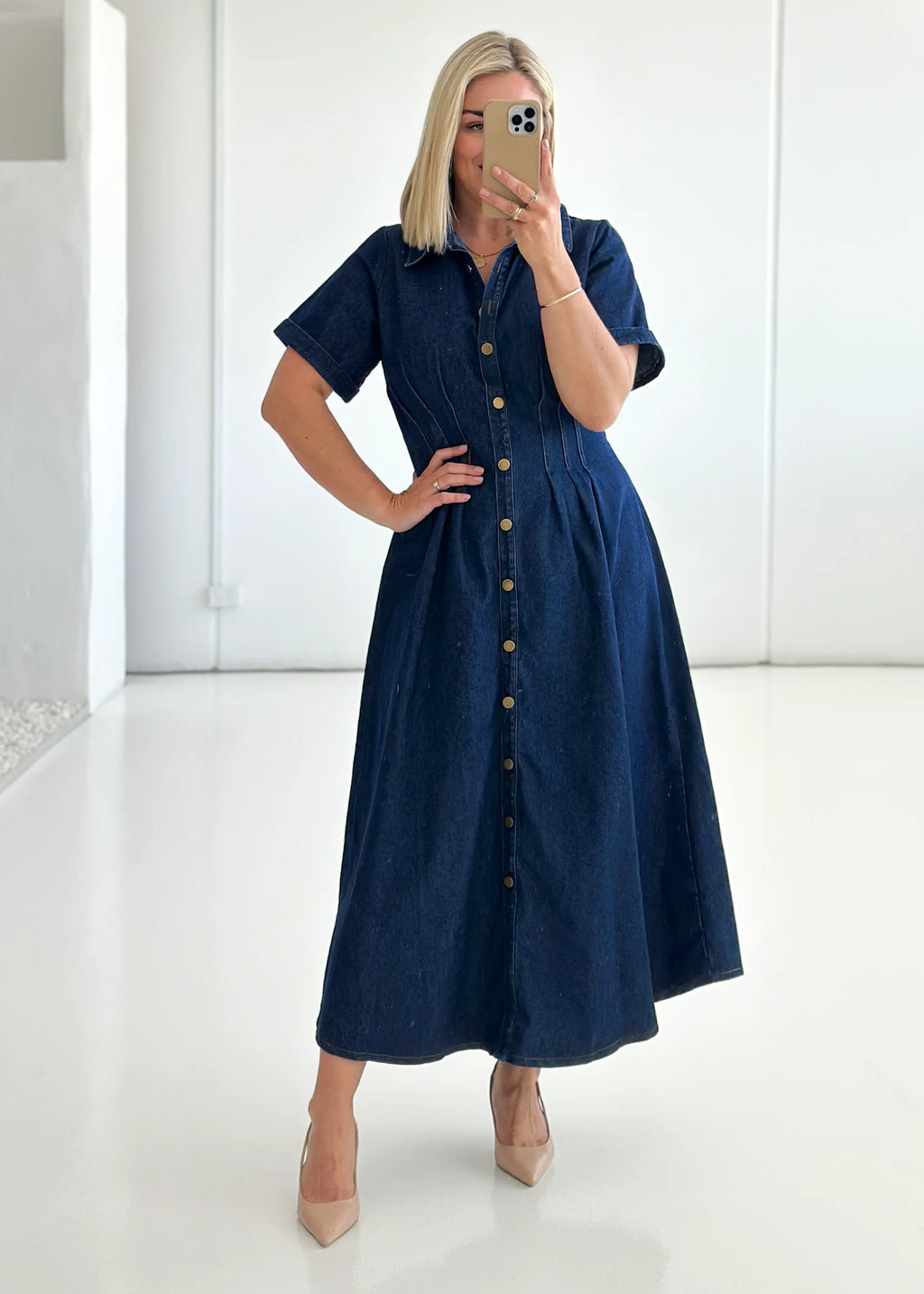 Annika Denim Midi Dress - Indigo