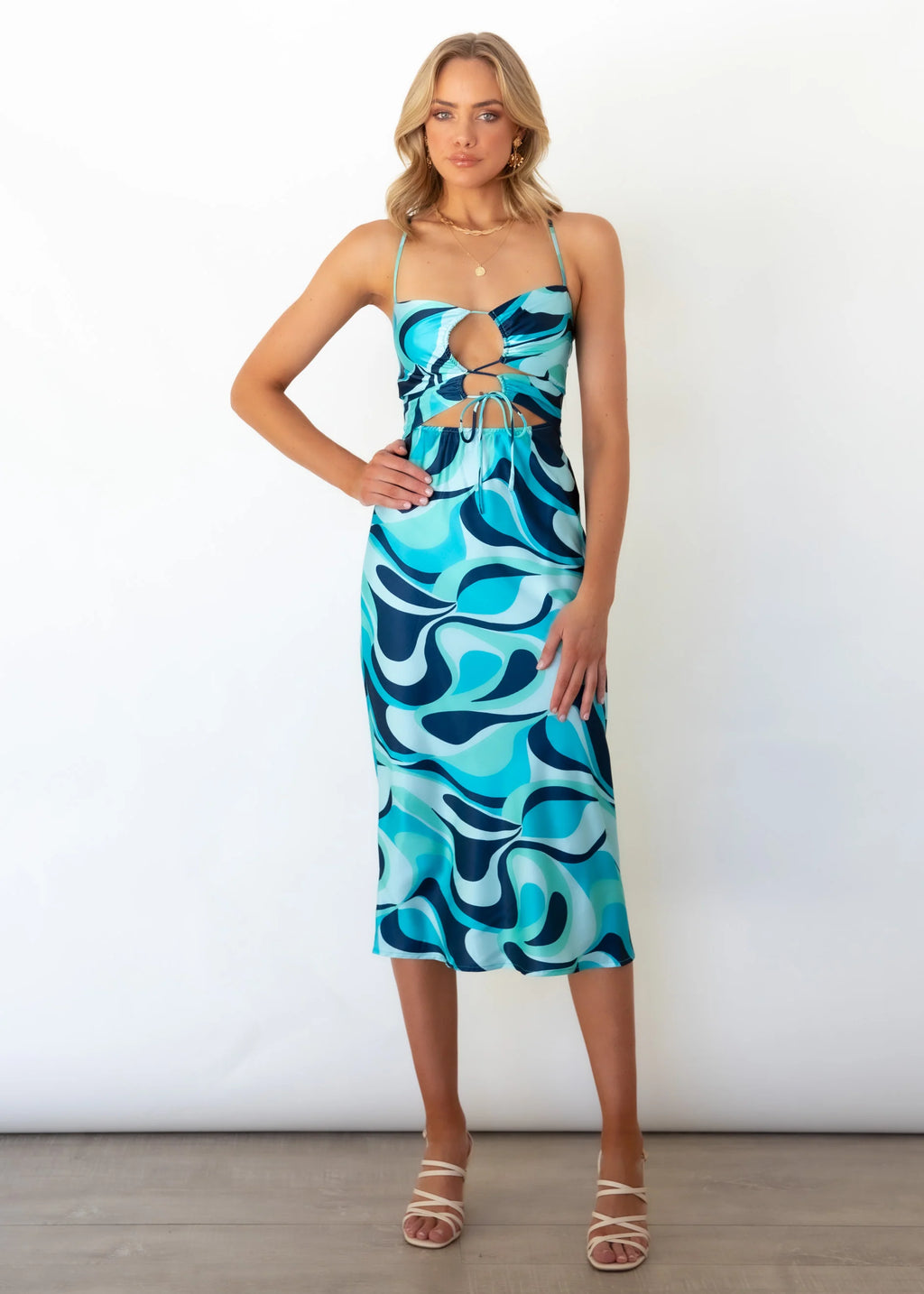 Fade Cut-Out Midi Dress - Blue Print