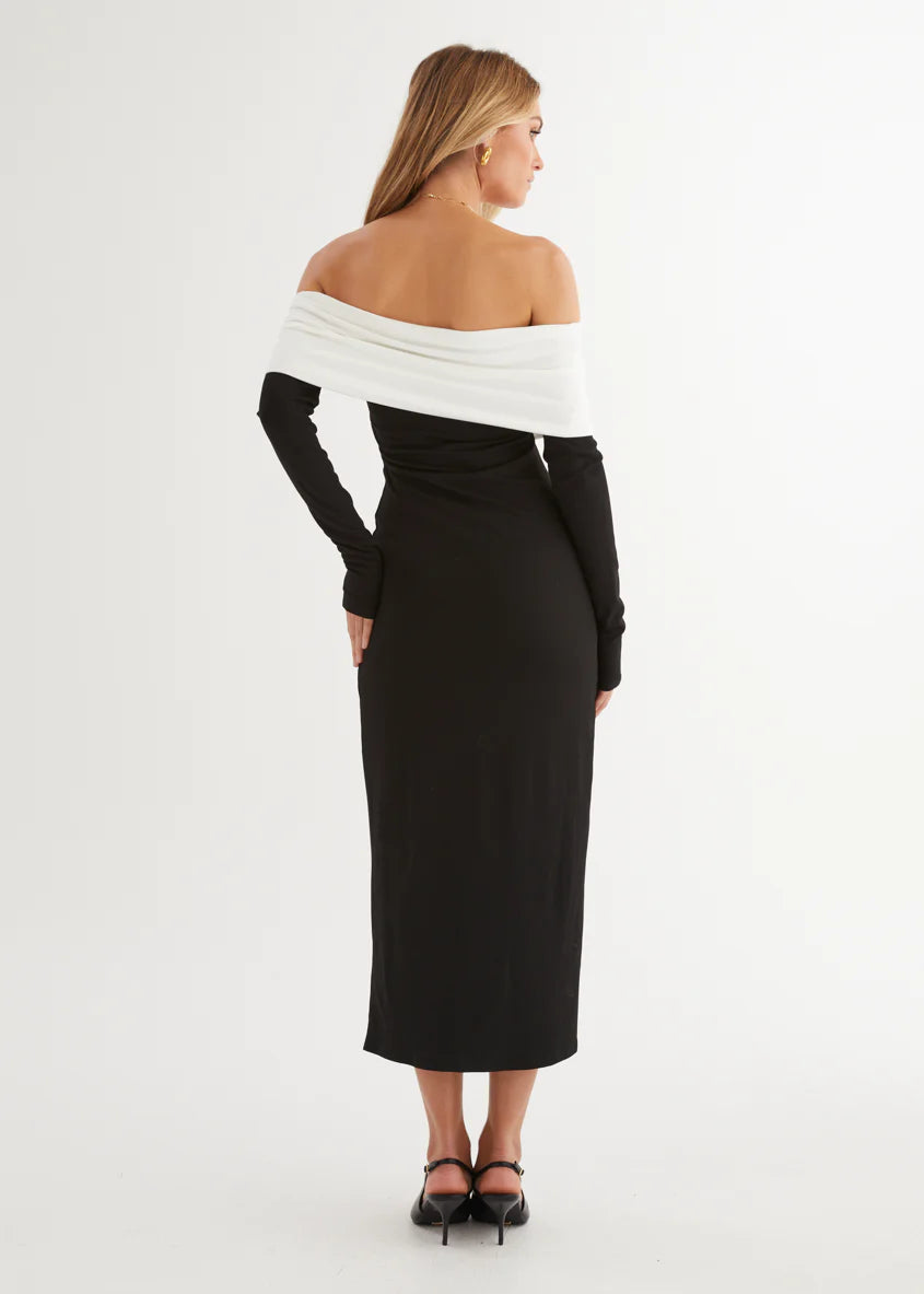 Revolver Off Shoulder Maxi Dress - Black Splice
