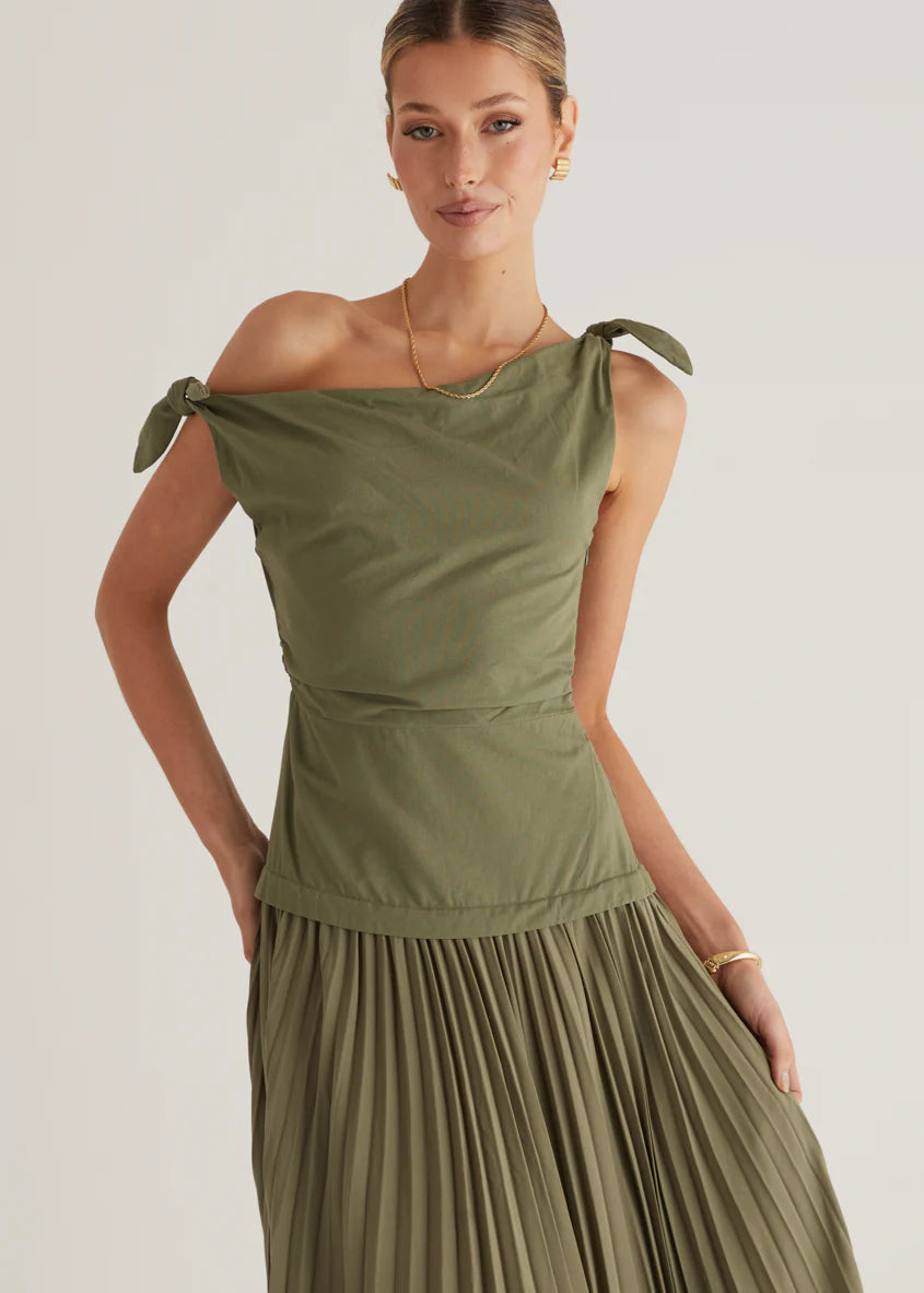 Keyla One Shoulder Maxi Dress - Khaki