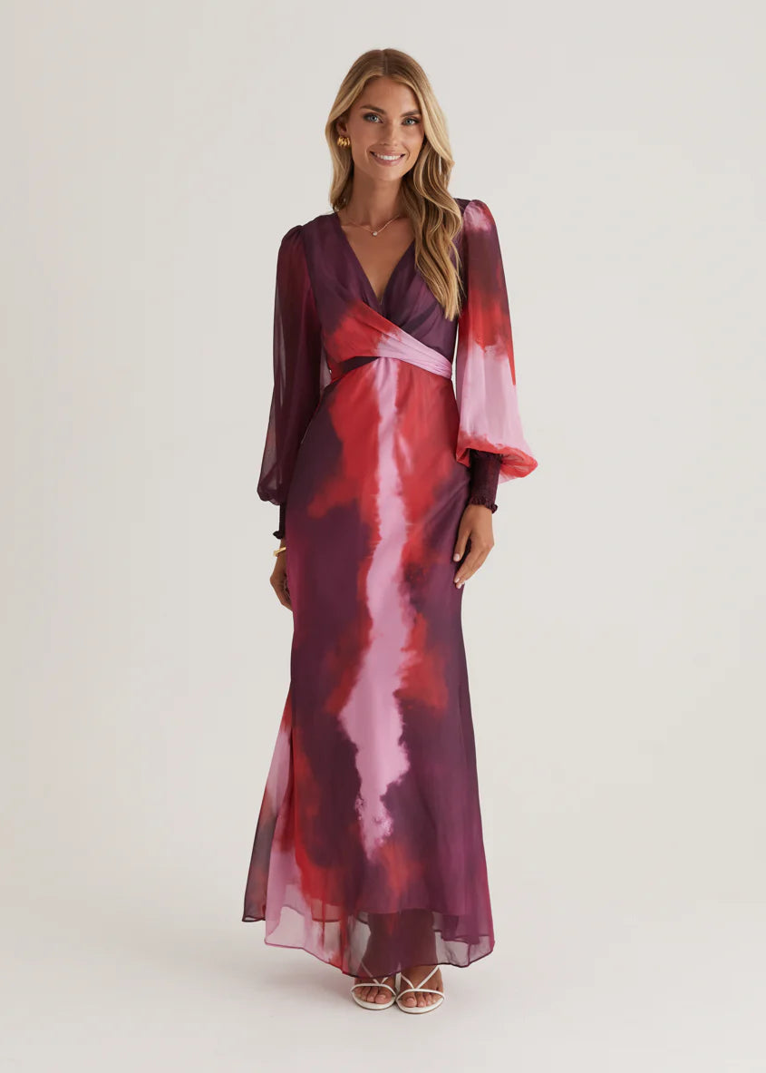 Camellia Midi Dress - Plum Tie Dye