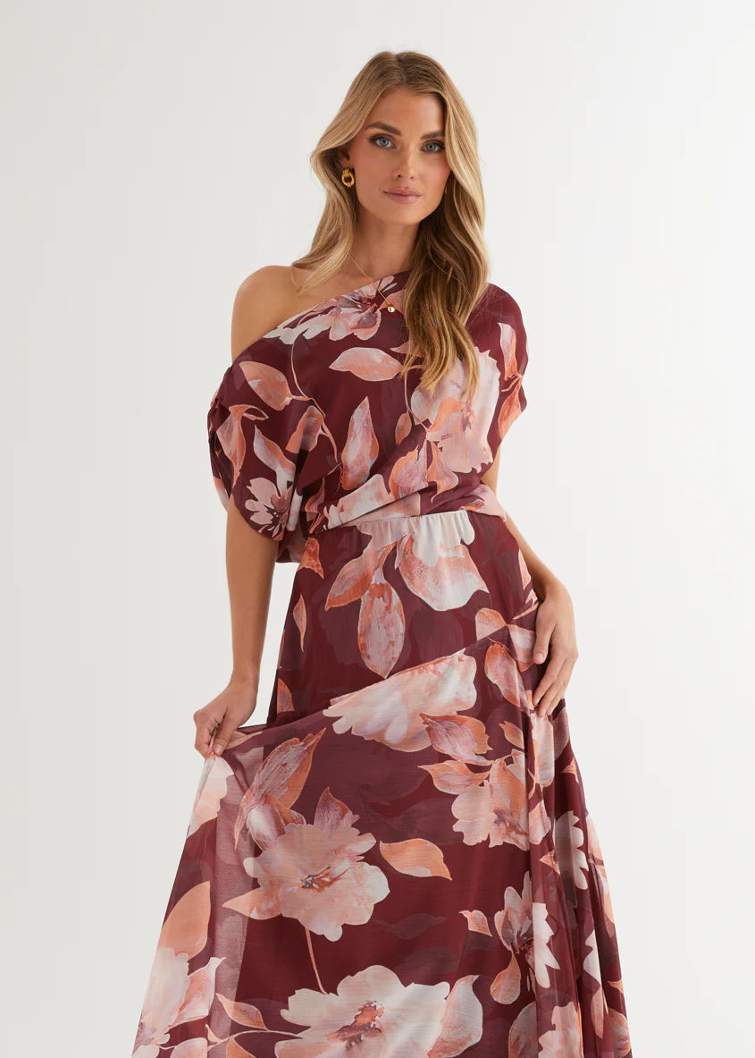 Tatum Maxi Skirt - Burgundy Floral