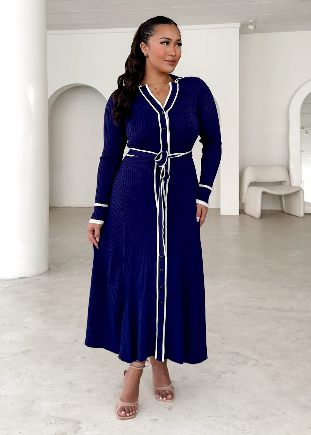 Adah Knit Midi Dress - Navy